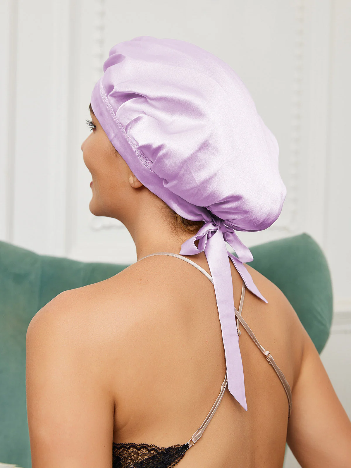 100% Silke Lace Sovehætte Med Bånd - Image 18