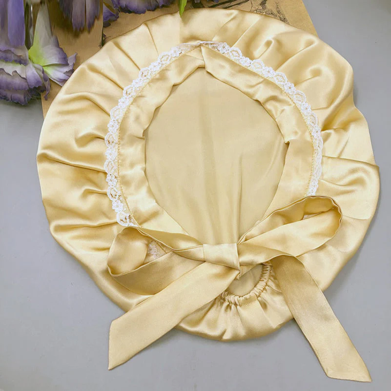 100% Silke Lace Sovehætte Med Bånd - Image 26