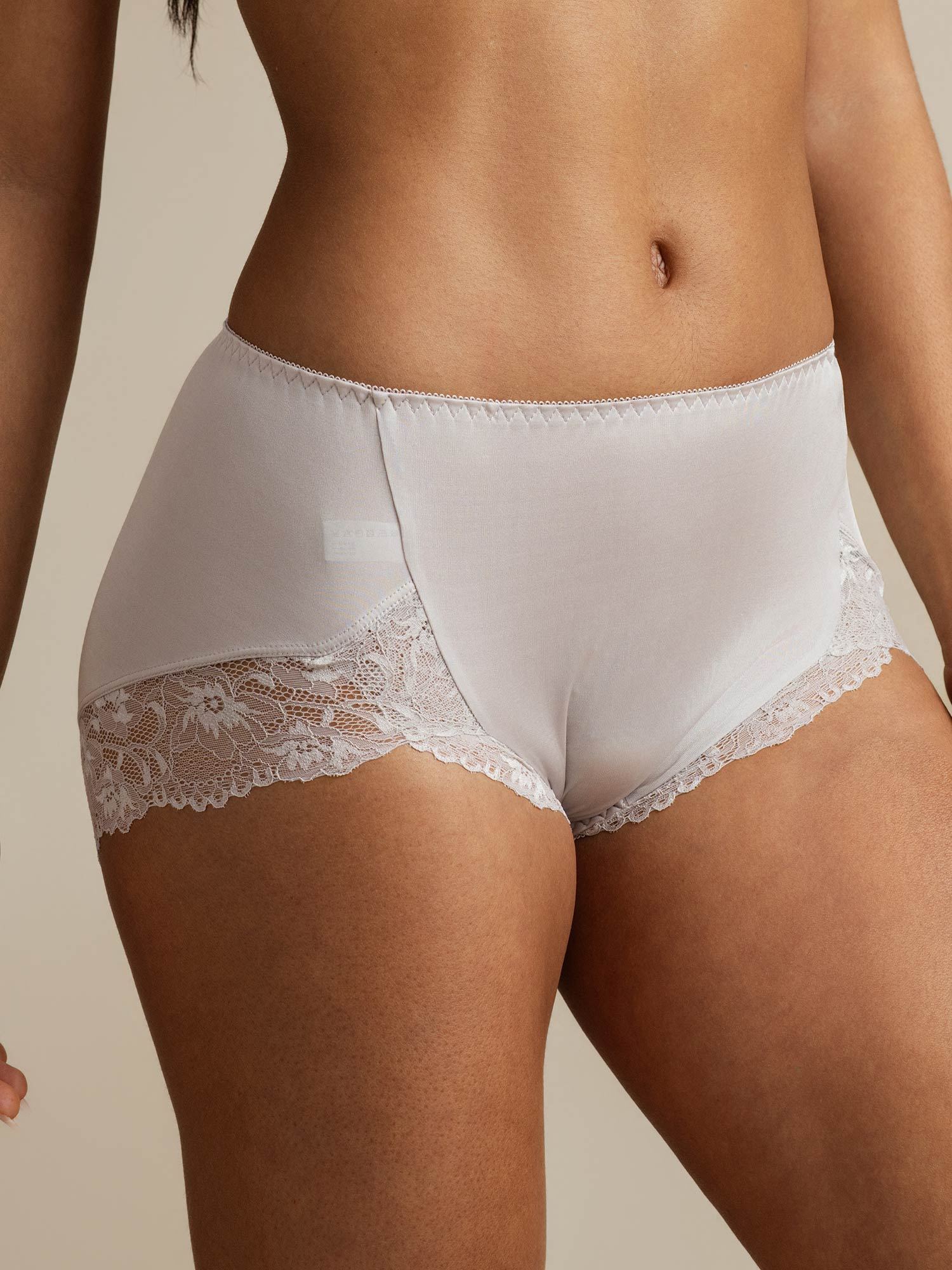 100% Mulberrysilke Højtaljet Trusse Med Blondekant
