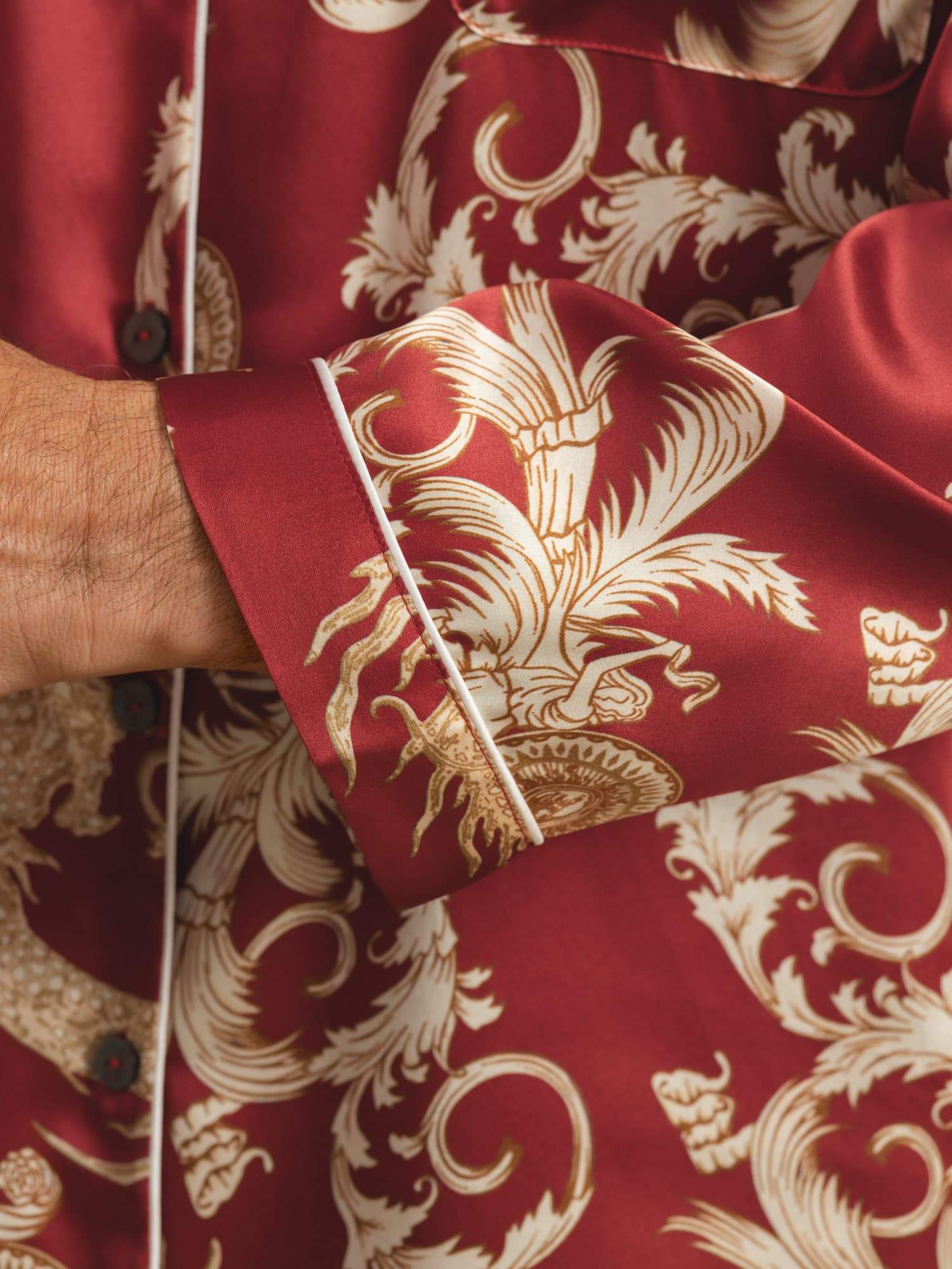 Pure Silke Herre Drage Print Langærmet Notch Krave Pyjamasæt - Image 21