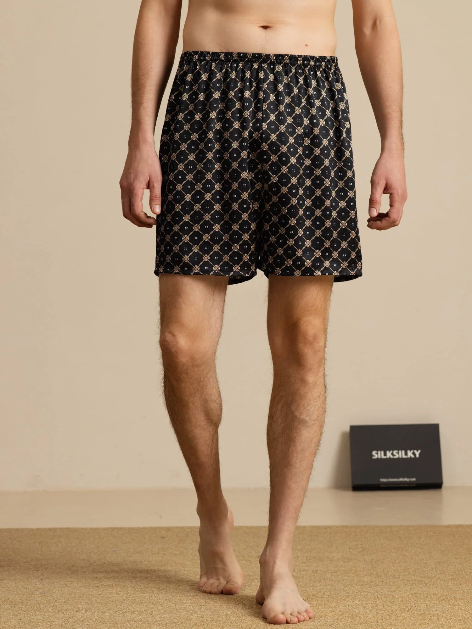 Herre Pure Silk Marine Kæde Print Elastisk Talje Soveshorts - Image 11