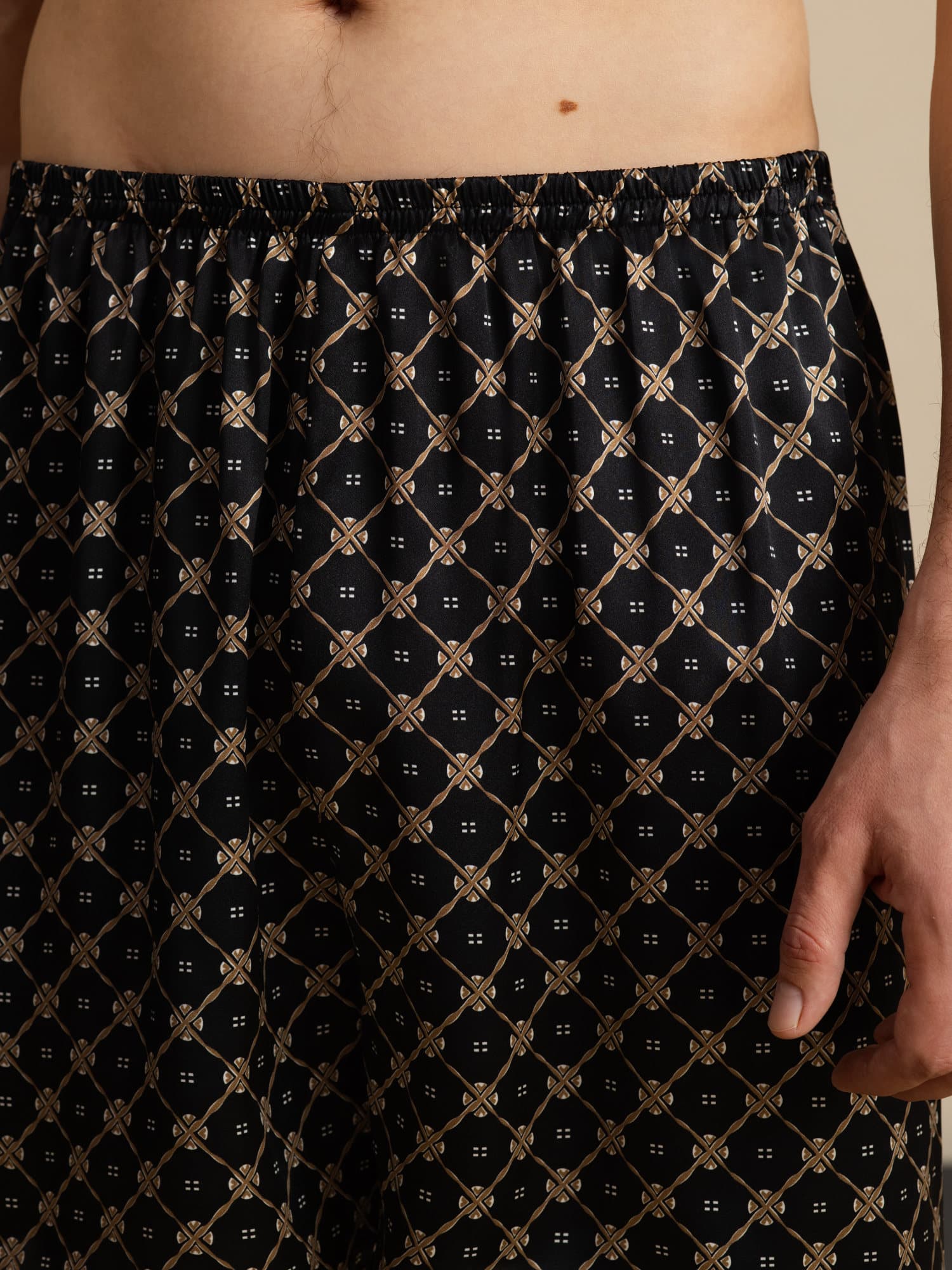 Herre Pure Silk Marine Kæde Print Elastisk Talje Soveshorts - Image 12