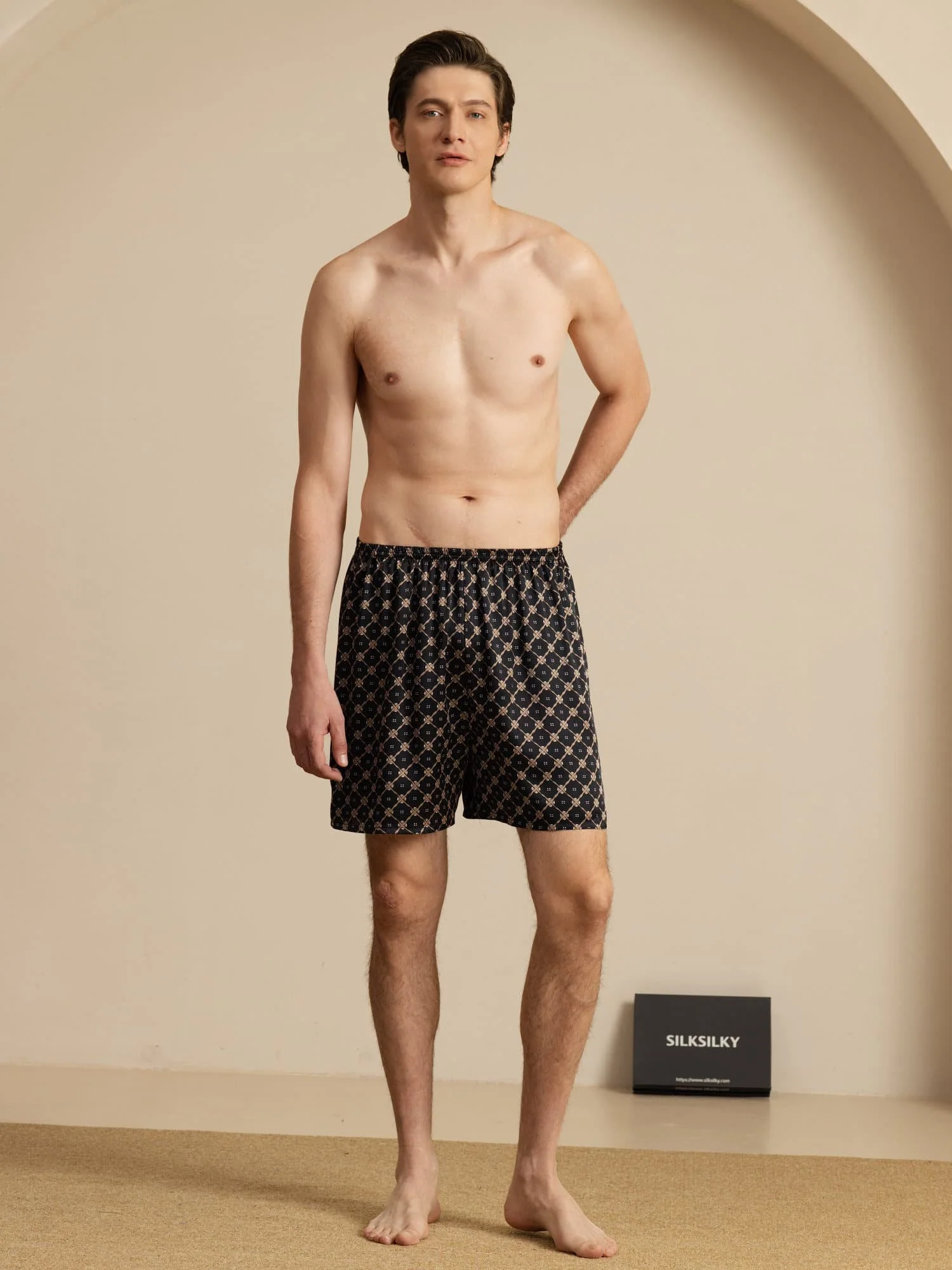 Herre Pure Silk Marine Kæde Print Elastisk Talje Soveshorts - Image 13