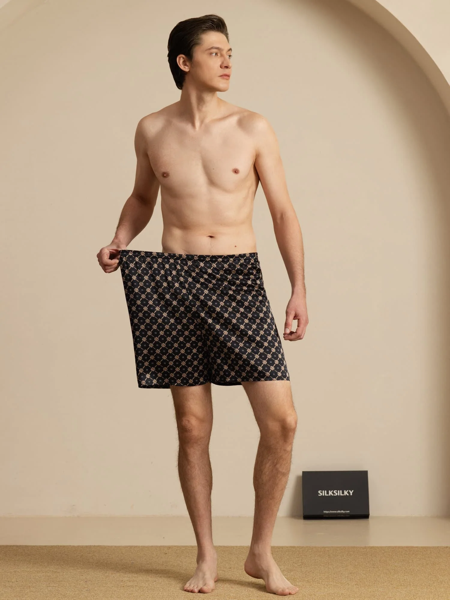 Herre Pure Silk Marine Kæde Print Elastisk Talje Soveshorts - Image 14