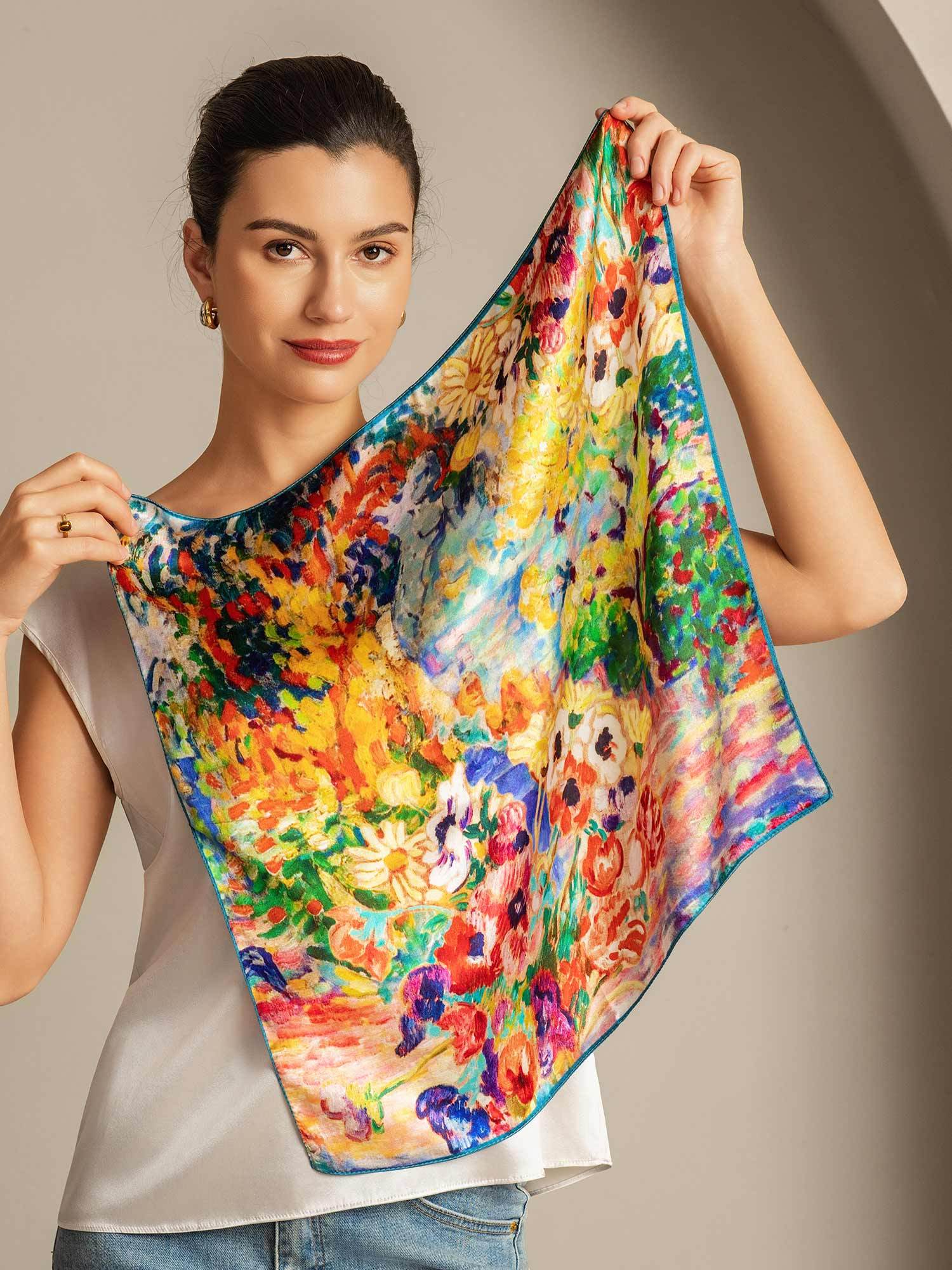 Pure Silk Olie Maleri Firkantet Tørklæde - Størrelse 53x53cm - Image 2