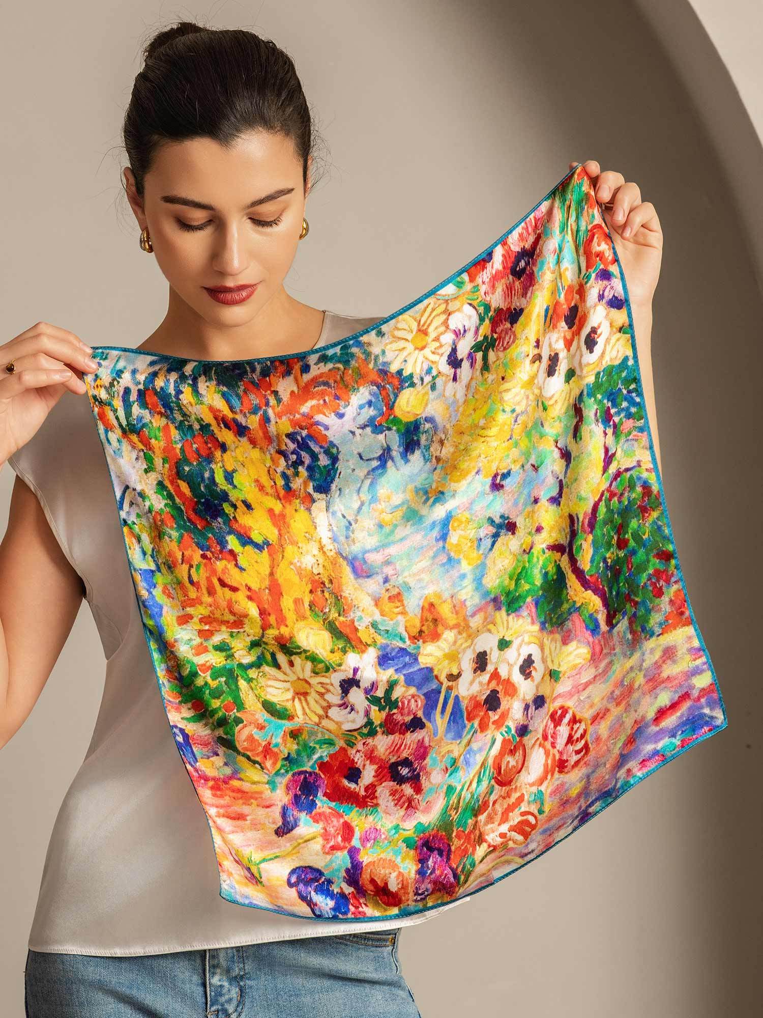 Pure Silk Olie Maleri Firkantet Tørklæde - Størrelse 53x53cm - Image 5