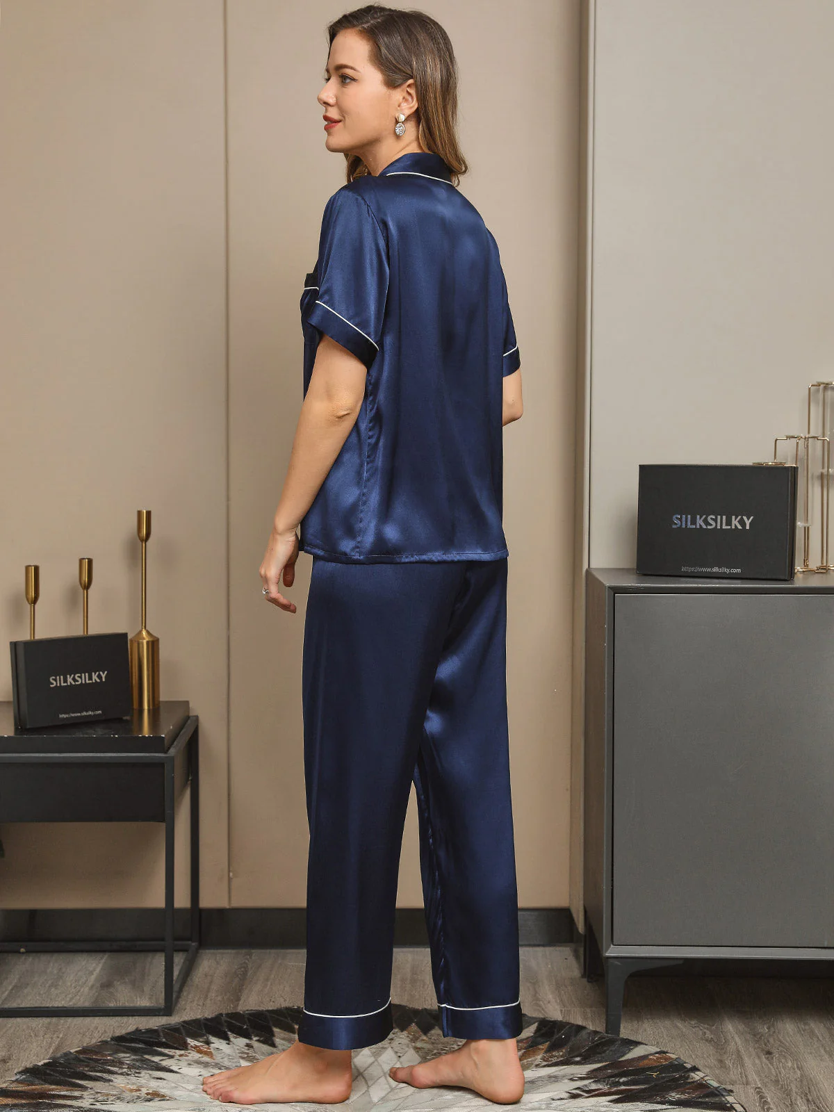100% Silke Piping Trim Pyjamas Sæt 2 Stk - Image 6