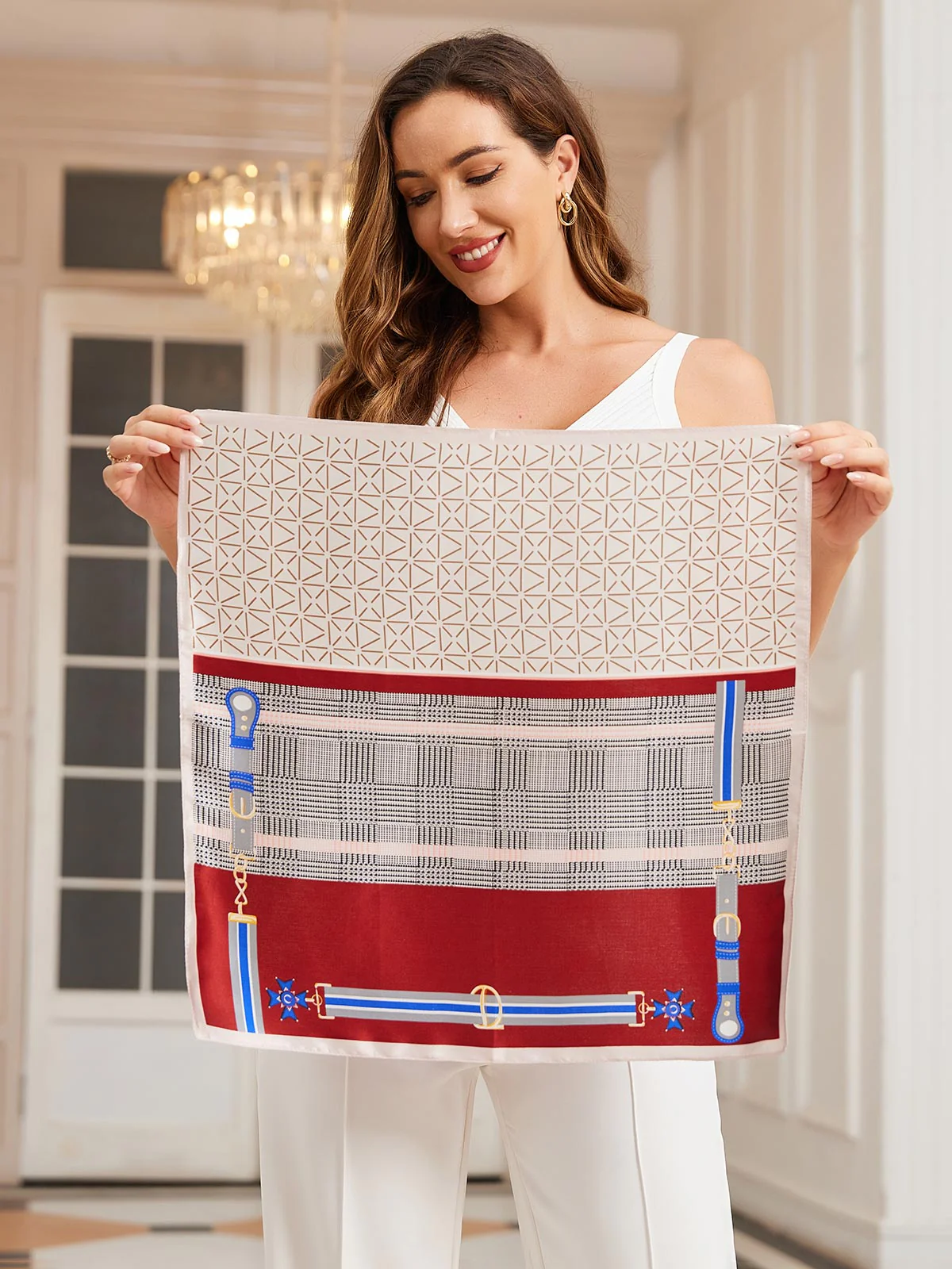 Printet Designer Kvadratisk Tørklæde i 100% Morbærsilke 53x53cm/21" - Image 20