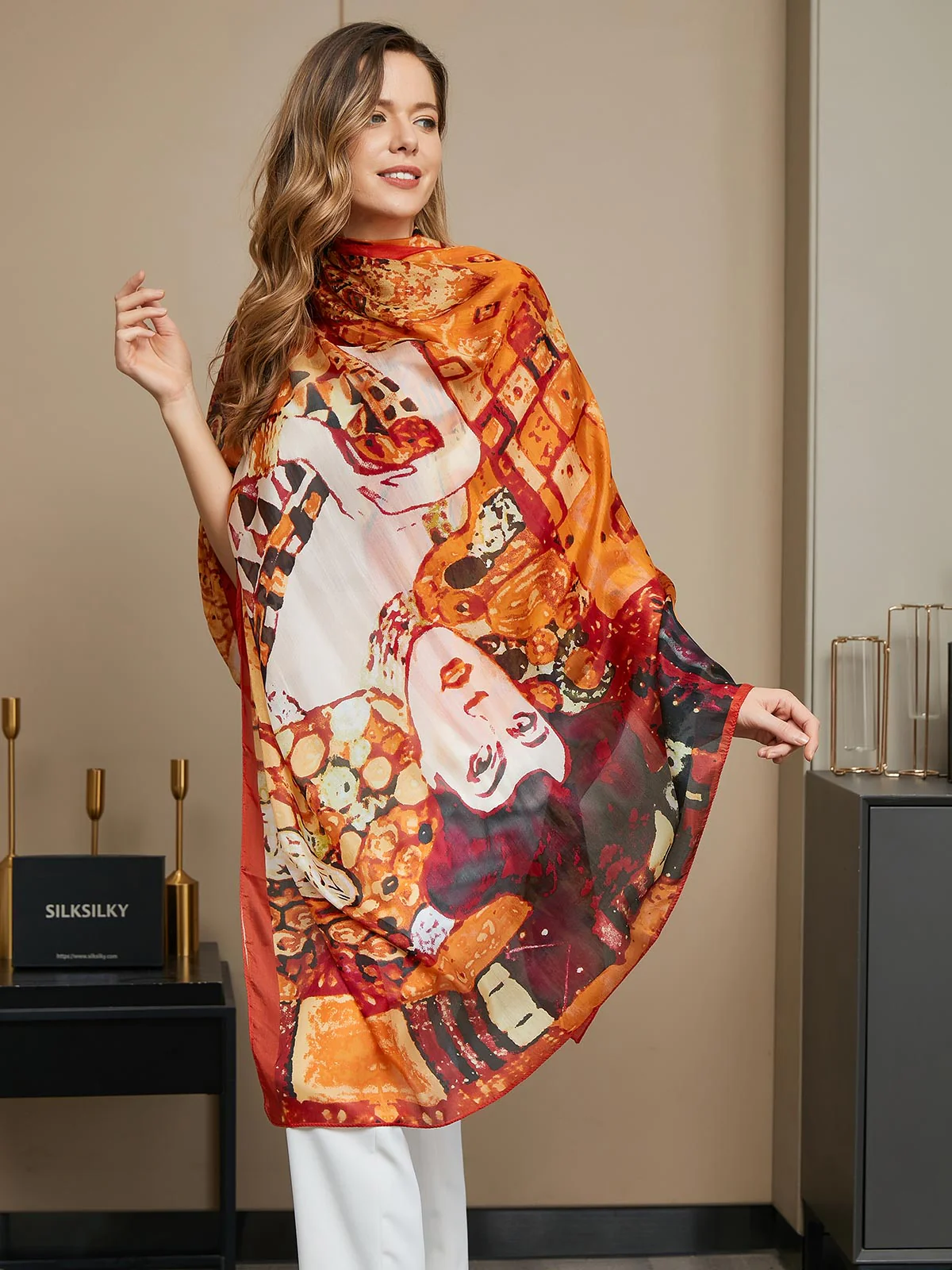 100% Silketrykt Rektangel Tørklæde/Sjal 175x105cm - Image 16