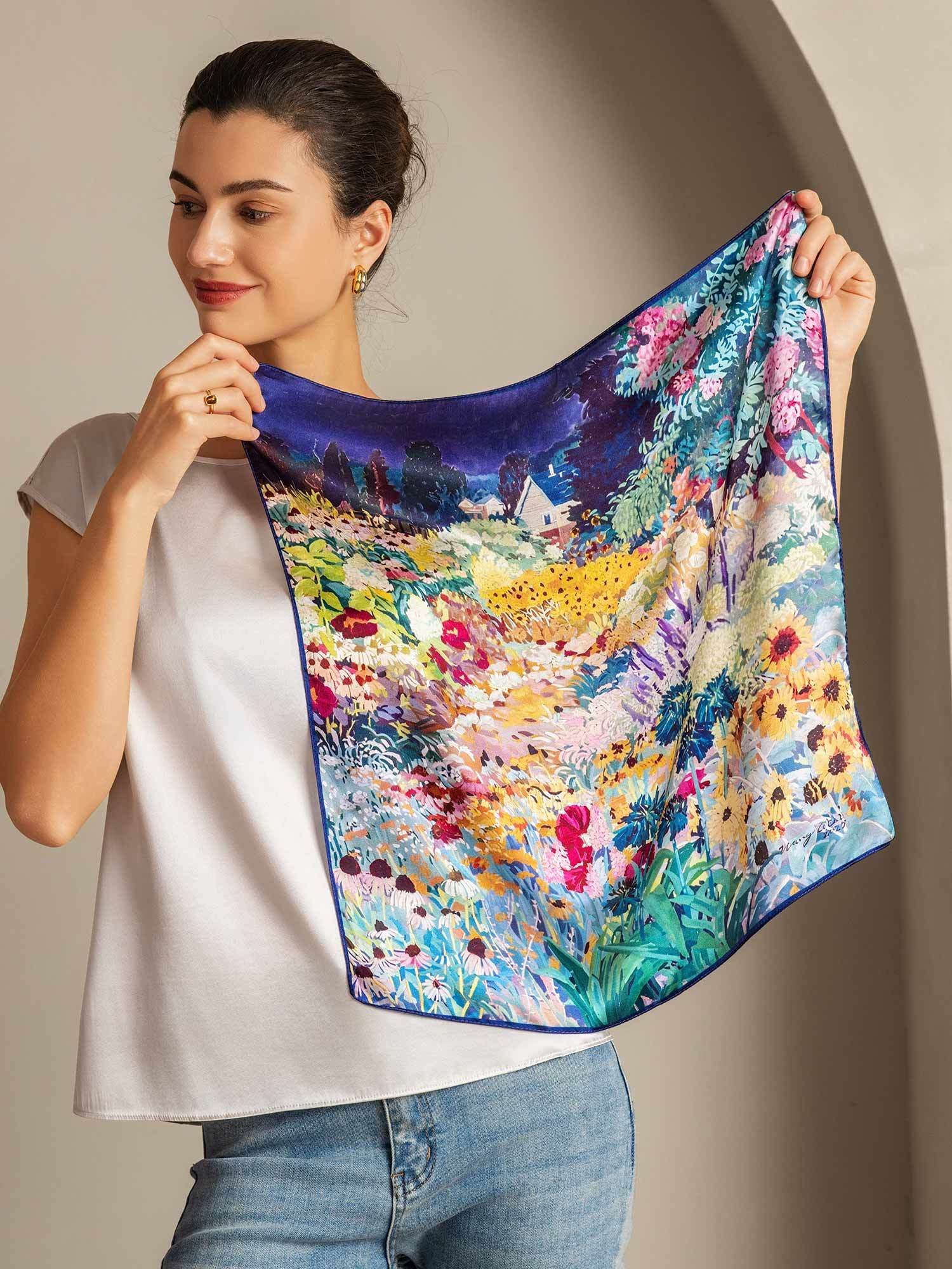 Pure Silk Trykt Firkantet Tørklæde 53*53 cm - Image 2