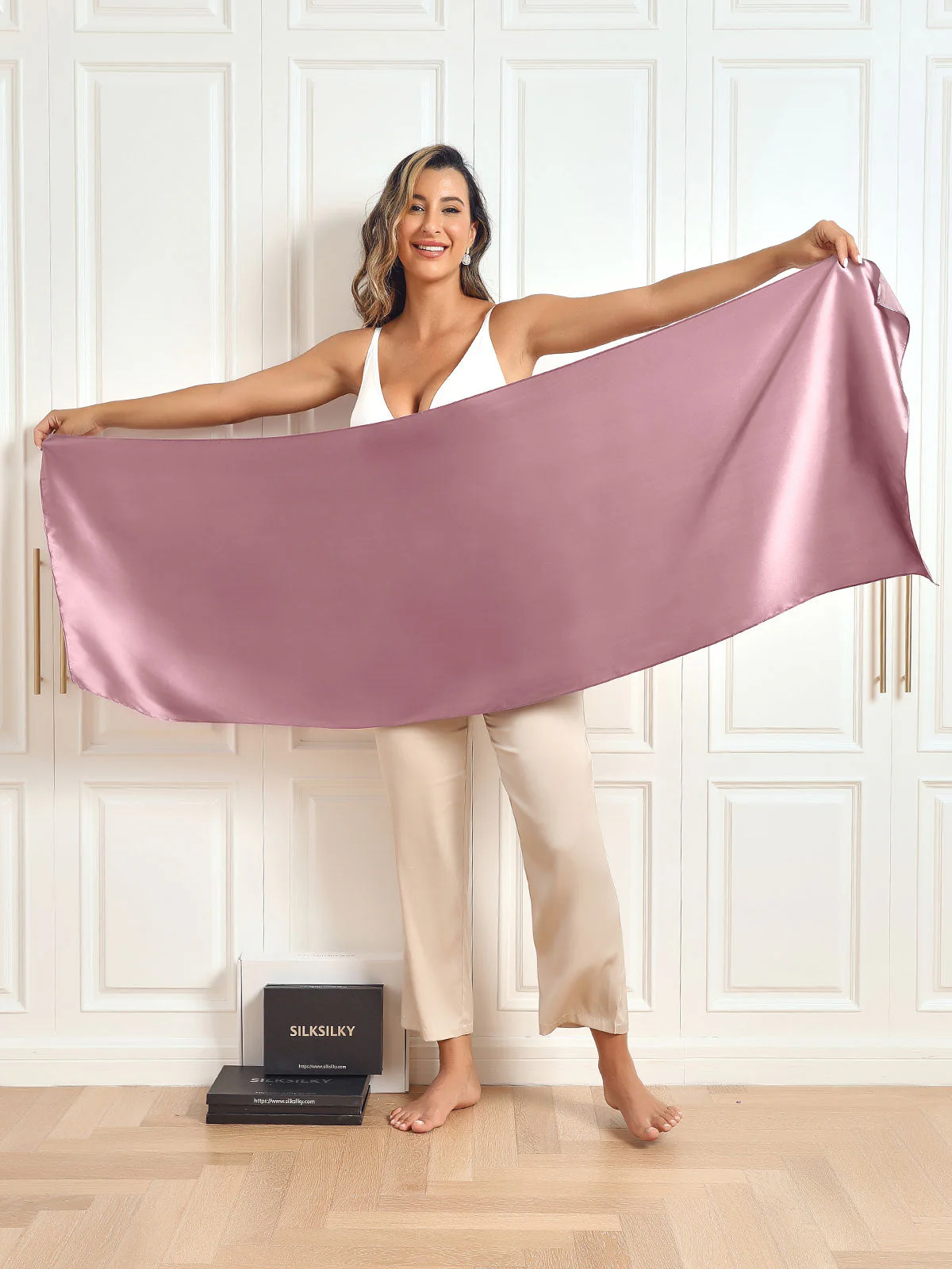100% Silke Rektangel Langt Tørklæde 170x53cm/67 - Image 52