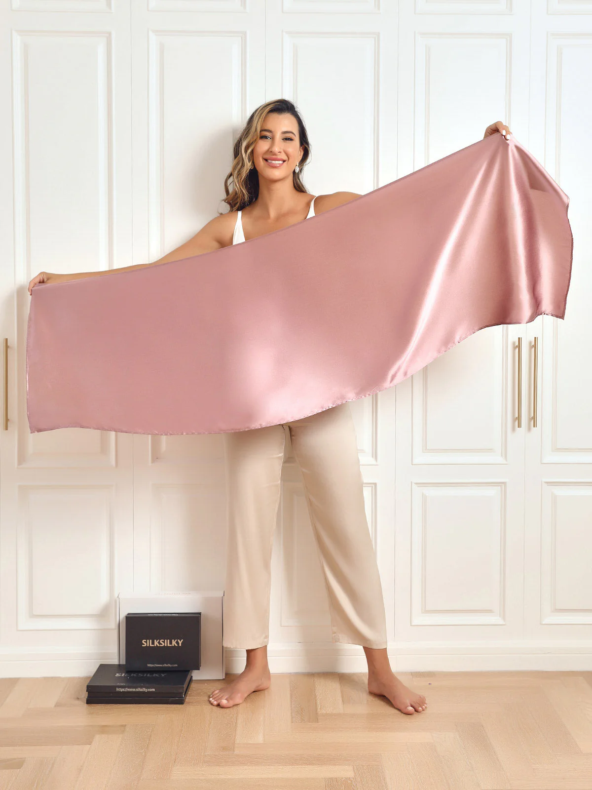 100% Silke Rektangel Langt Tørklæde 170x53cm/67 - Image 72