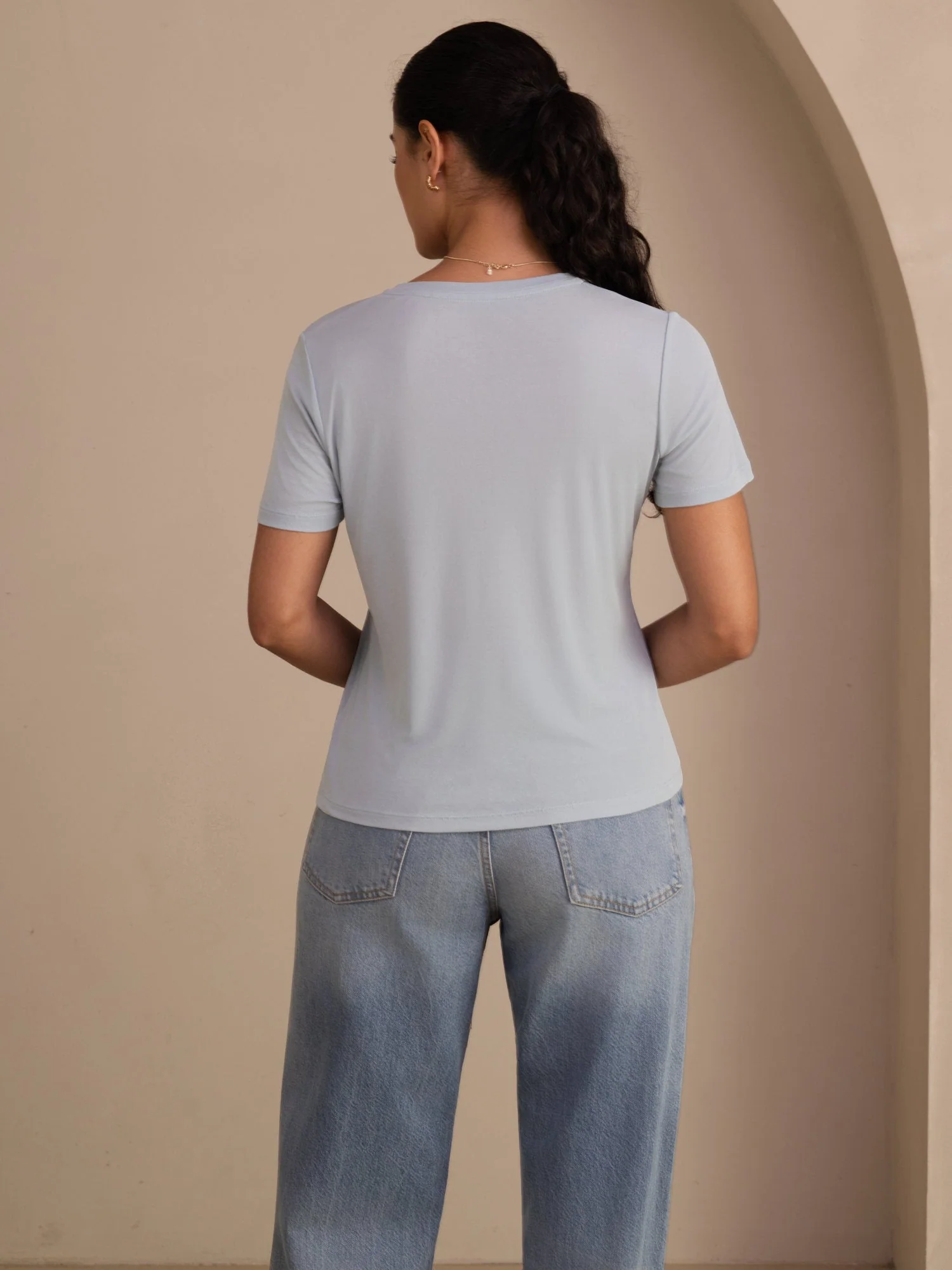Pure Silk V-Hals Korte Ærmer Snag-Resistant Kvinders T-Shirt - Image 11