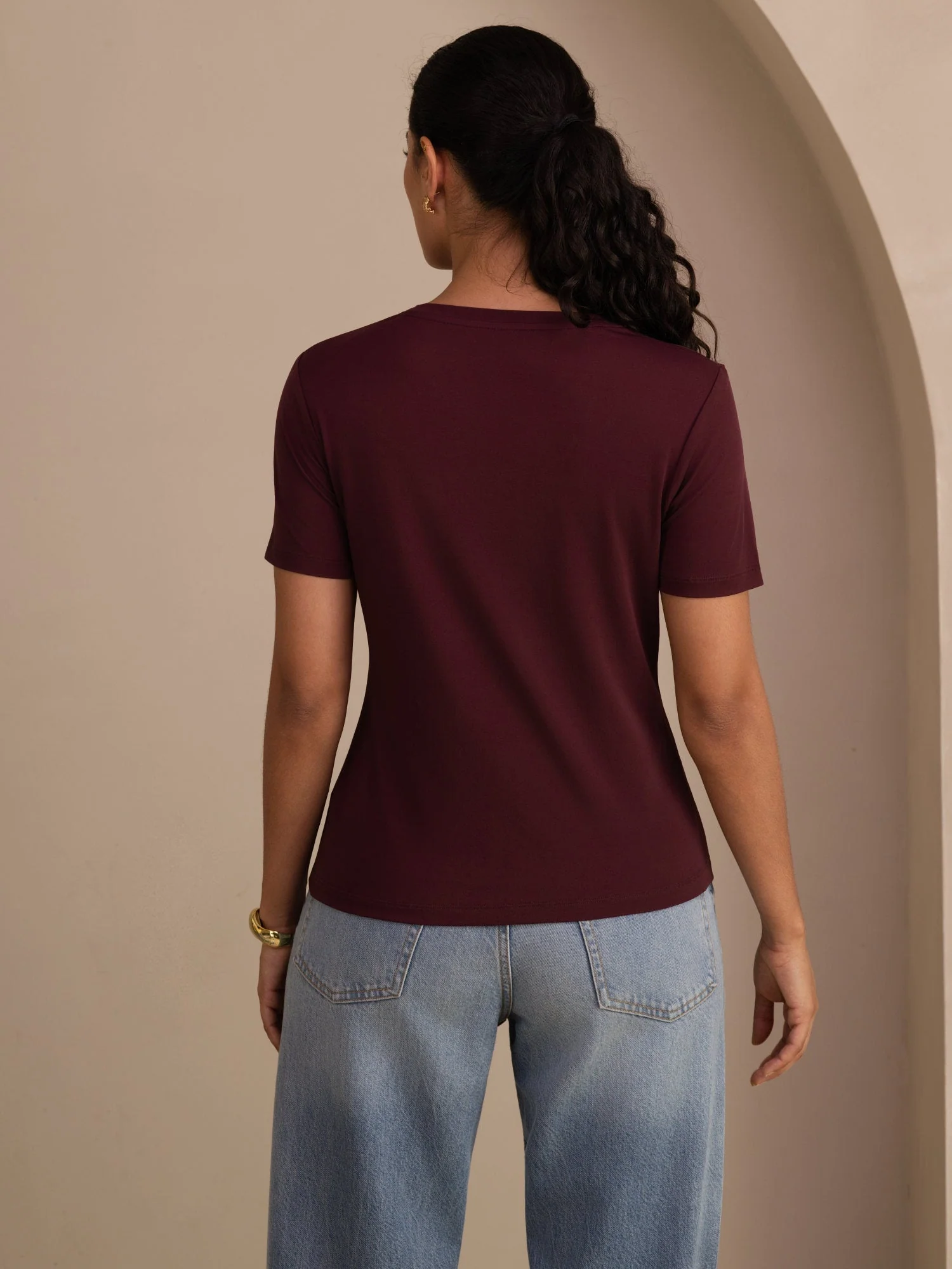 Pure Silk V-Hals Korte Ærmer Snag-Resistant Kvinders T-Shirt - Image 18