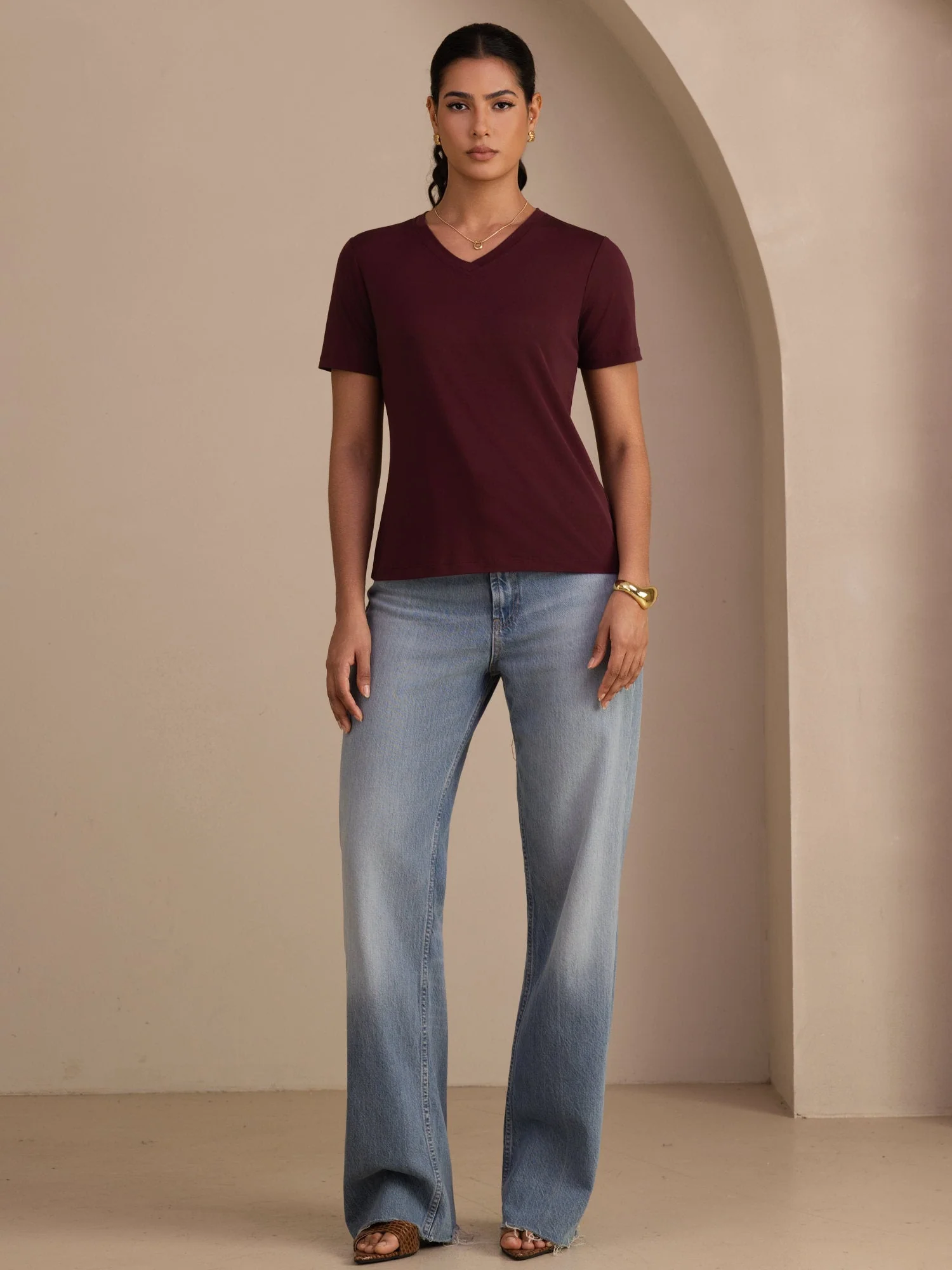 Pure Silk V-Hals Korte Ærmer Snag-Resistant Kvinders T-Shirt - Image 21