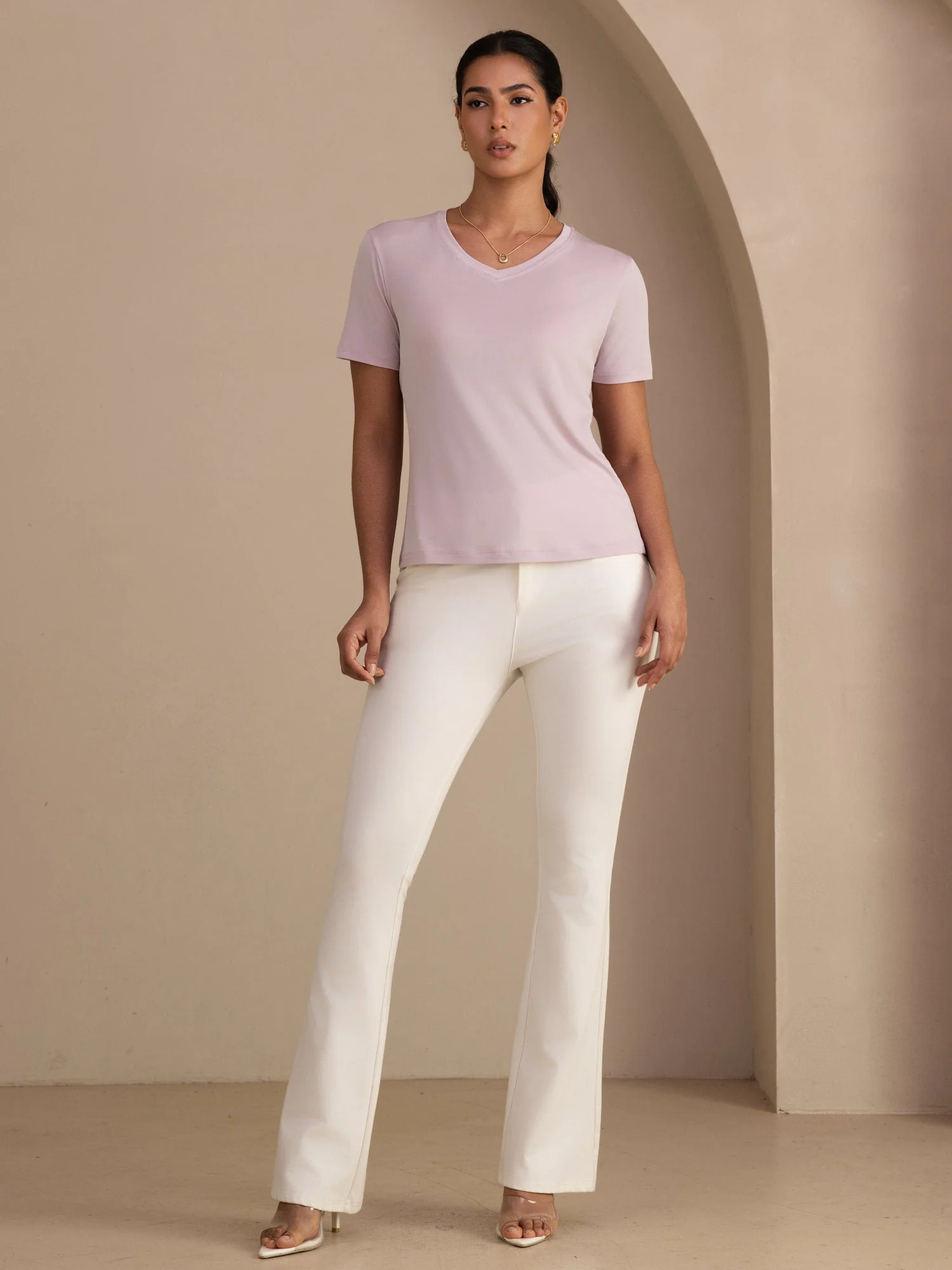Pure Silk V-Hals Korte Ærmer Snag-Resistant Kvinders T-Shirt - Image 29