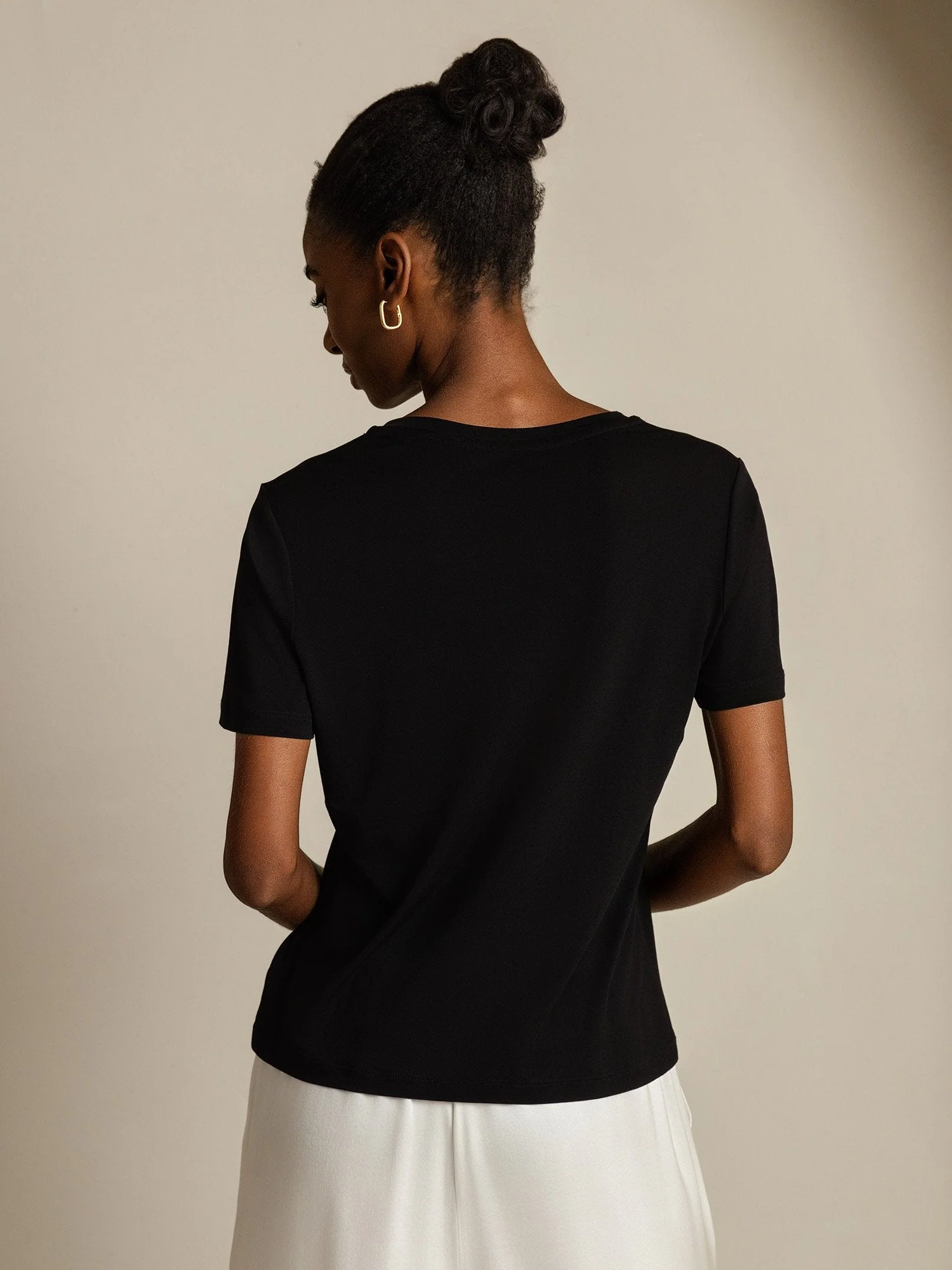 Pure Silk V-Hals Korte Ærmer Snag-Resistant Kvinders T-Shirt - Image 31