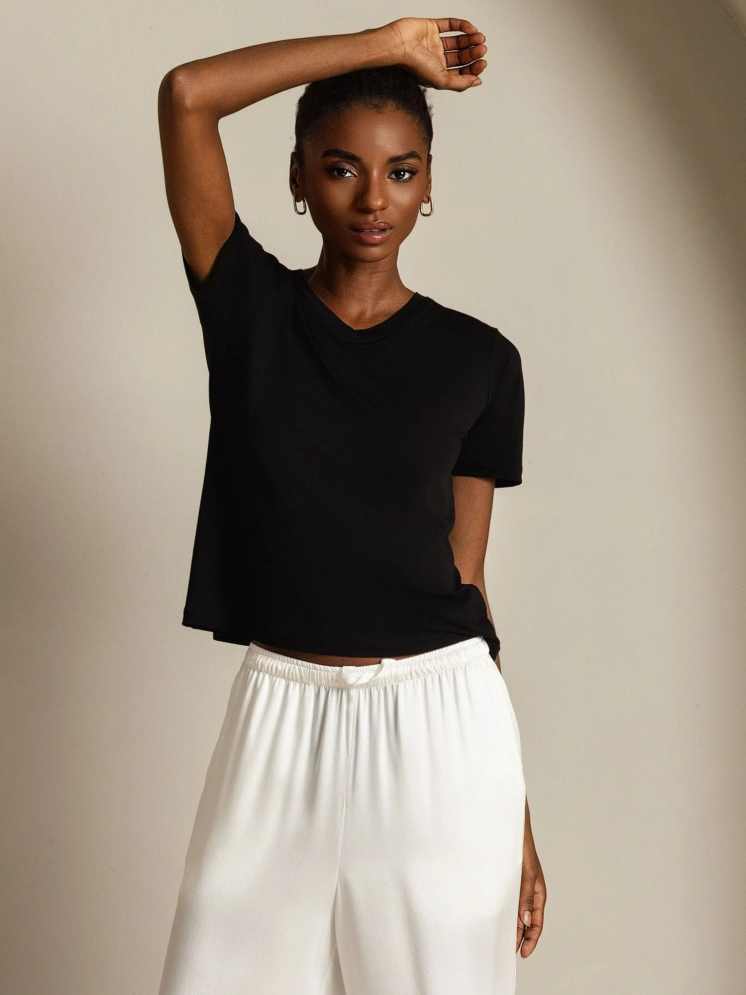 Pure Silk V-Hals Korte Ærmer Snag-Resistant Kvinders T-Shirt - Image 34