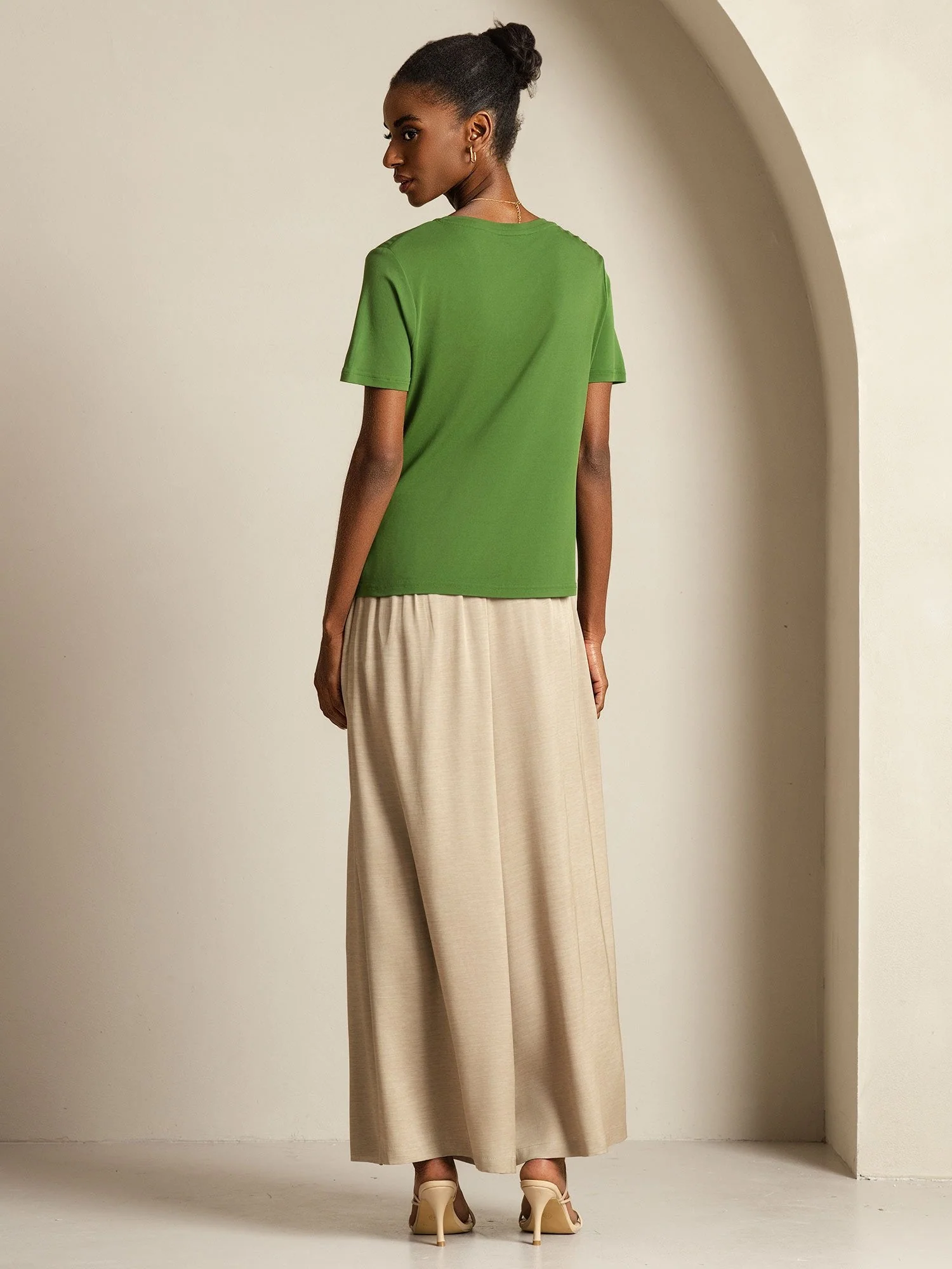 Pure Silk V-Hals Korte Ærmer Snag-Resistant Kvinders T-Shirt - Image 39