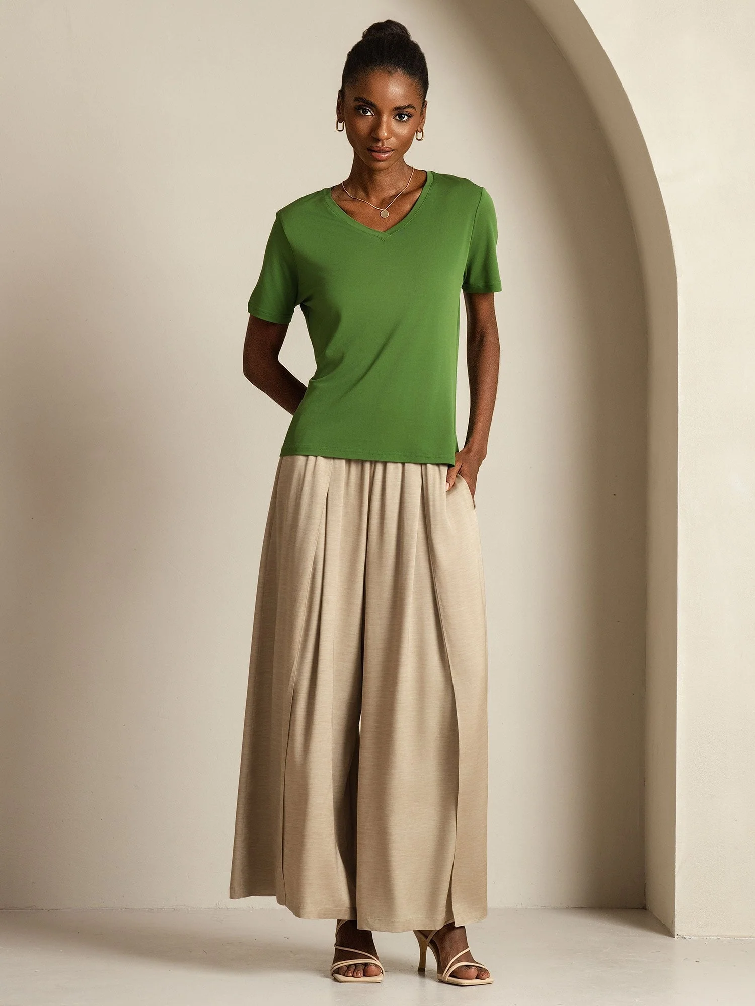Pure Silk V-Hals Korte Ærmer Snag-Resistant Kvinders T-Shirt - Image 46