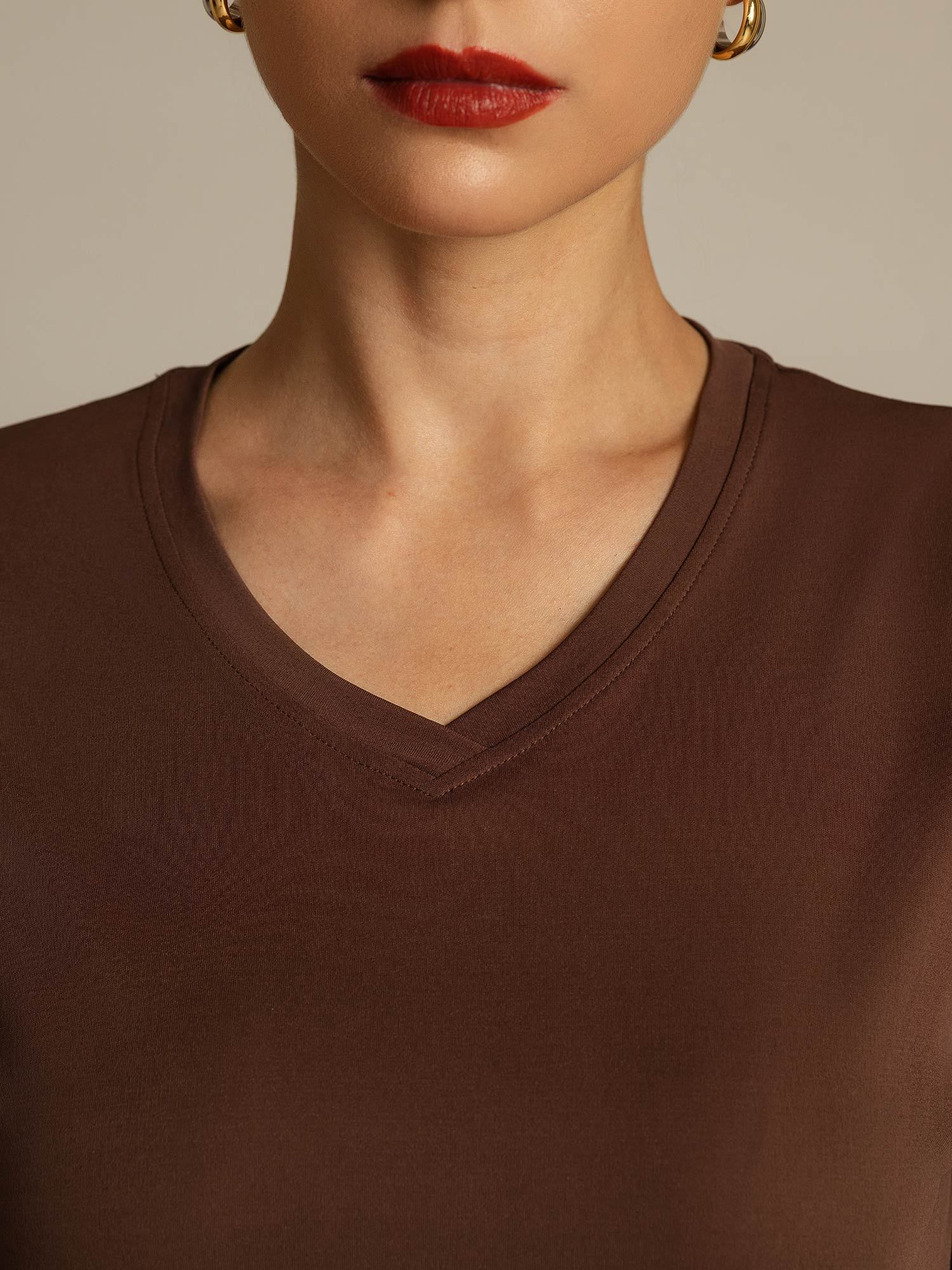 Pure Silk V-Hals Korte Ærmer Snag-Resistant Kvinders T-Shirt - Image 50