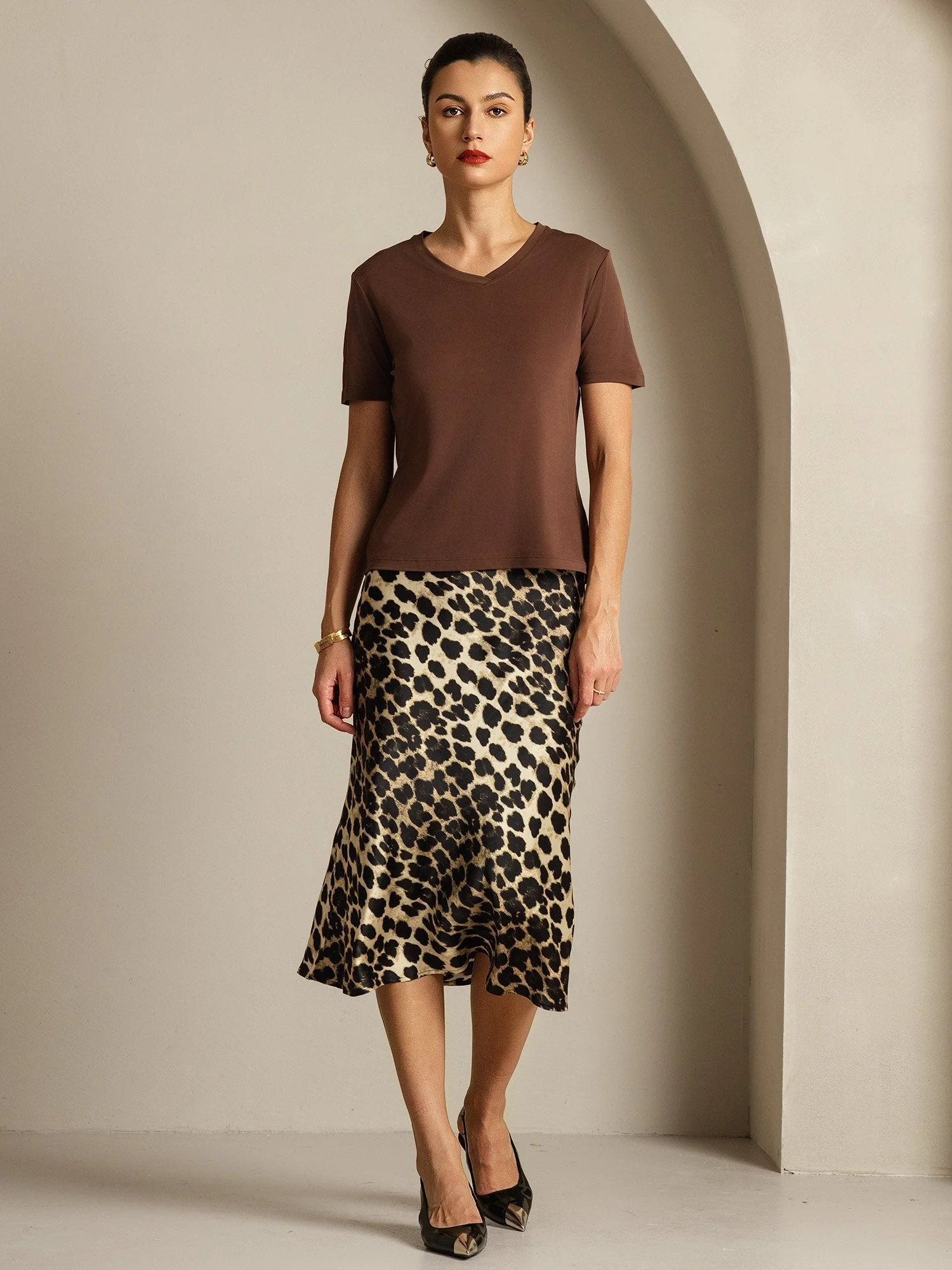 Pure Silk V-Hals Korte Ærmer Snag-Resistant Kvinders T-Shirt - Image 54