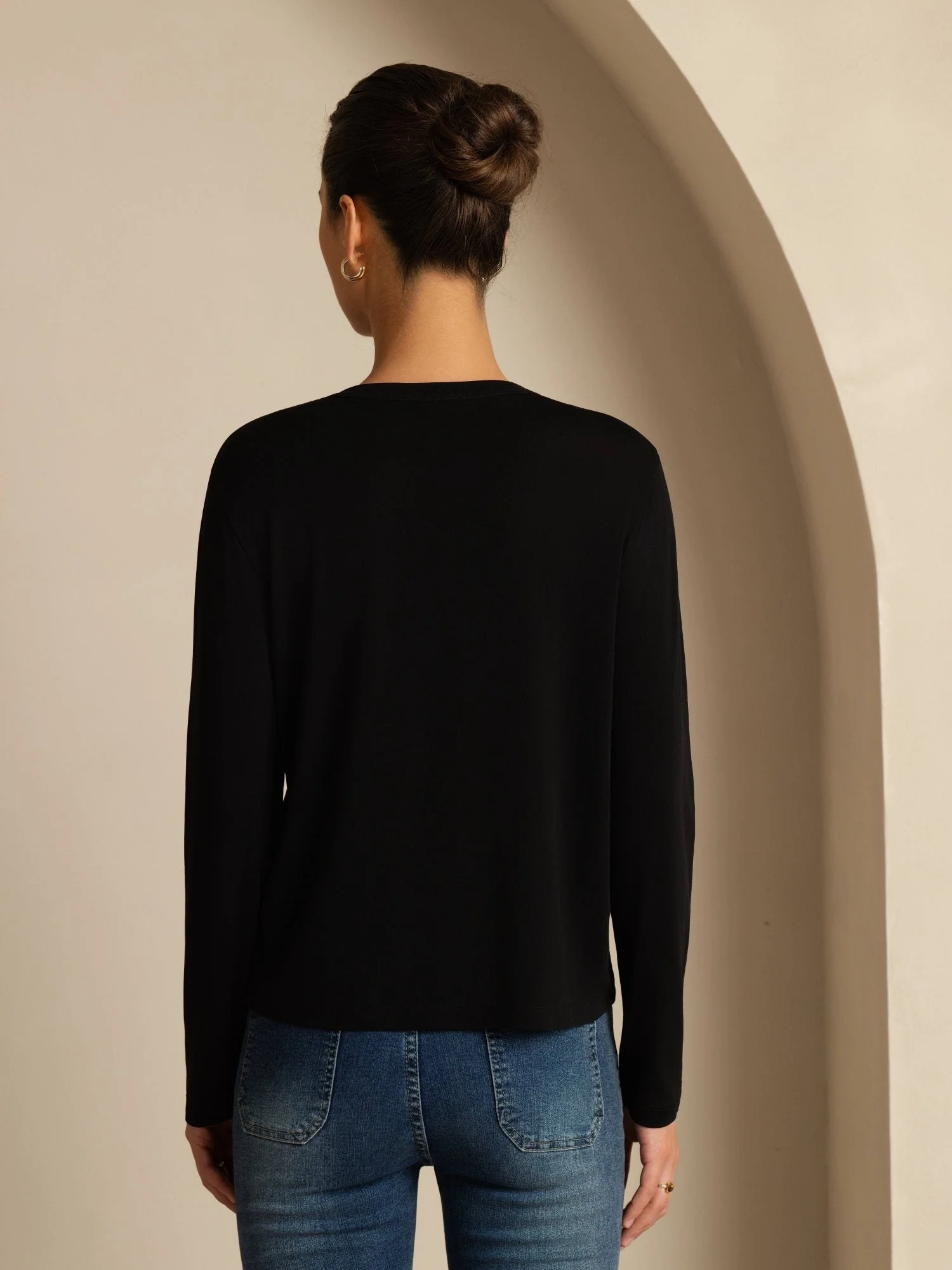 Pure Silk Dame V-Hals Langærmet Basic Cardigan - Image 10