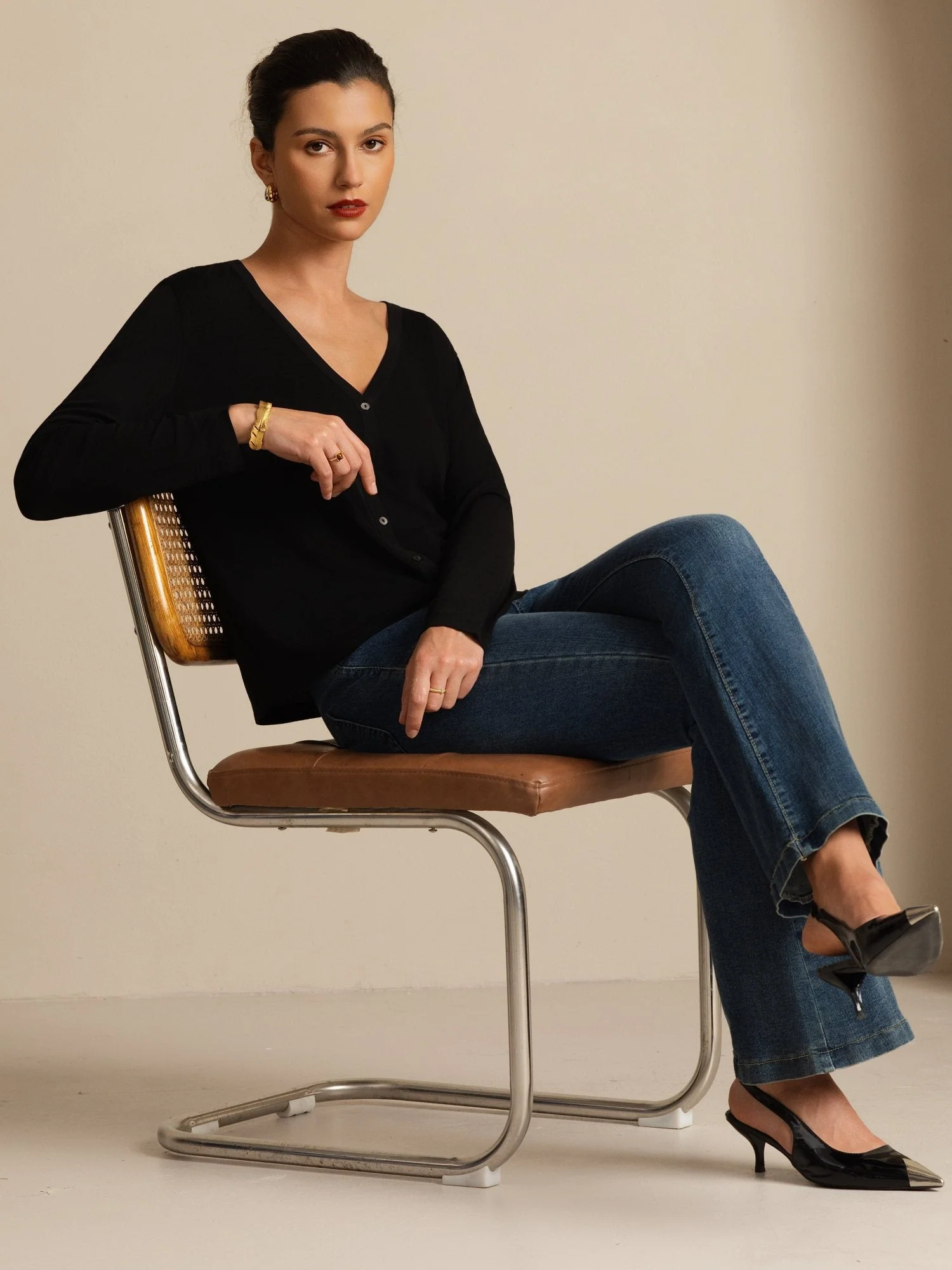 Pure Silk Dame V-Hals Langærmet Basic Cardigan - Image 15