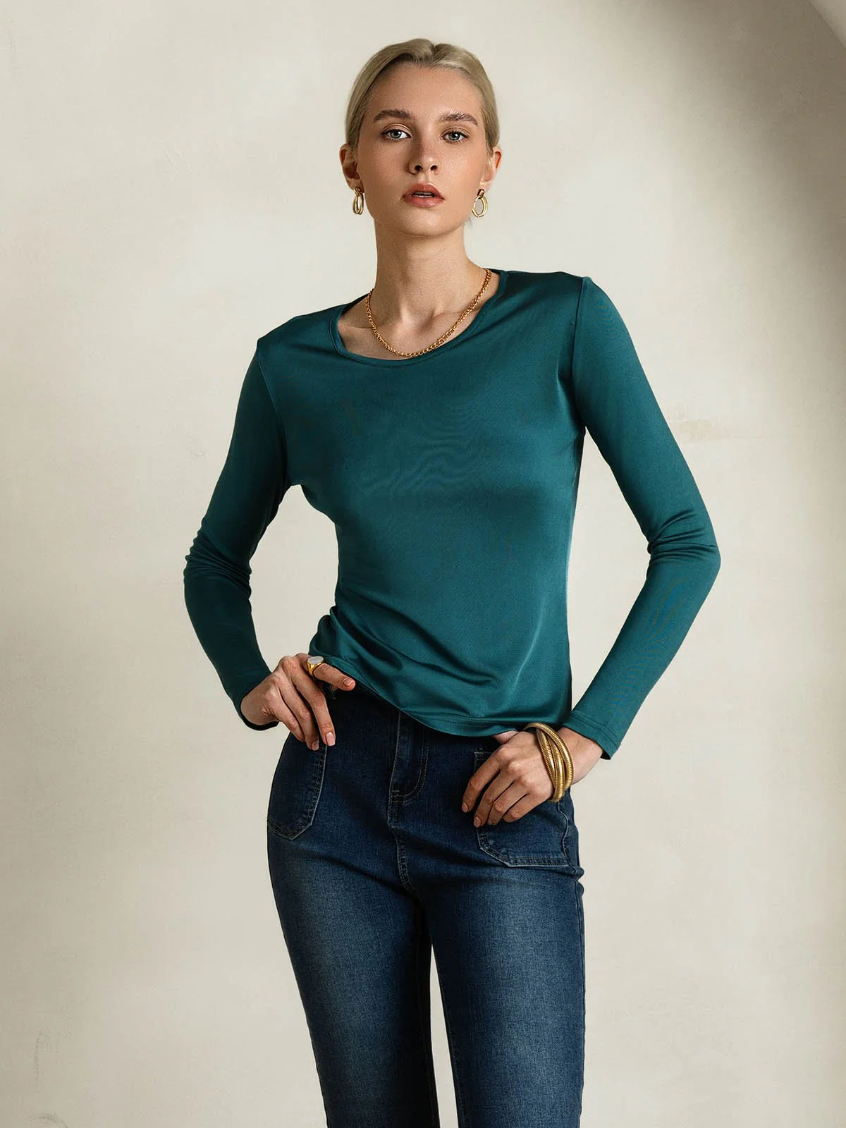 Silke Blandinger Rund Hals Langærmet T-Shirt - Image 30