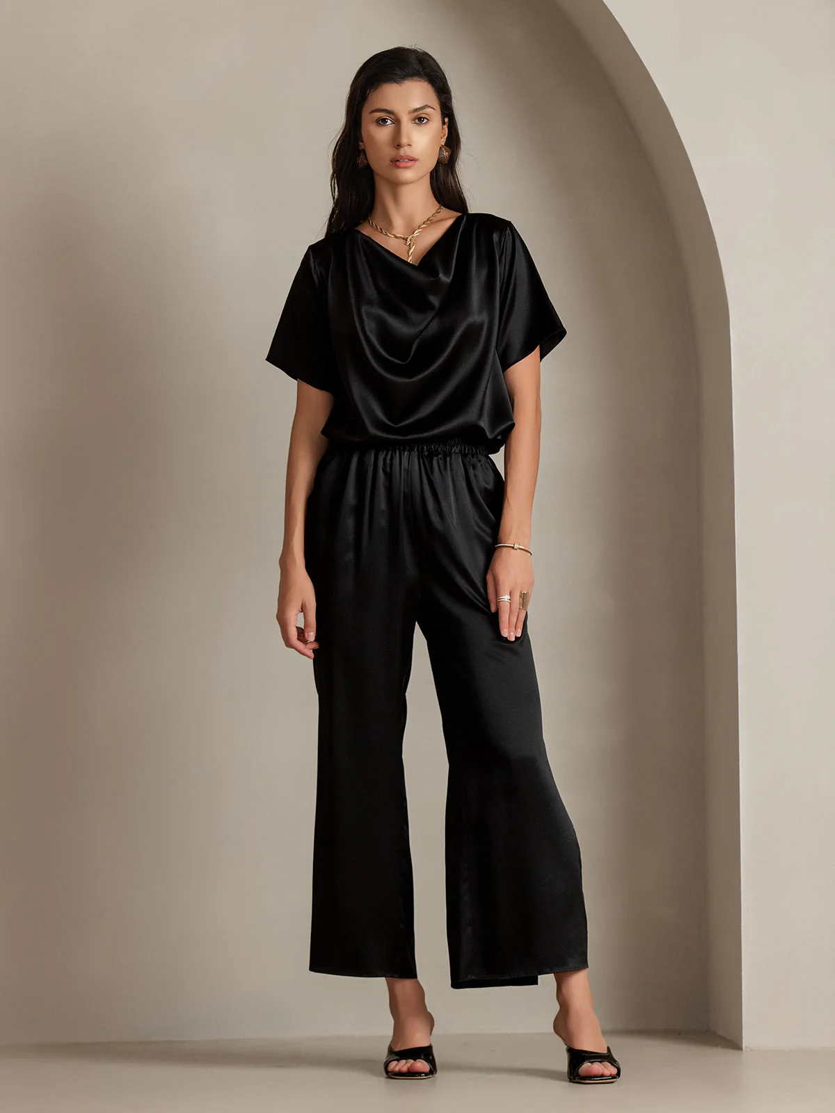 19Momme Silke afslappet cowl neck kortærmet t-shirt - Image 11