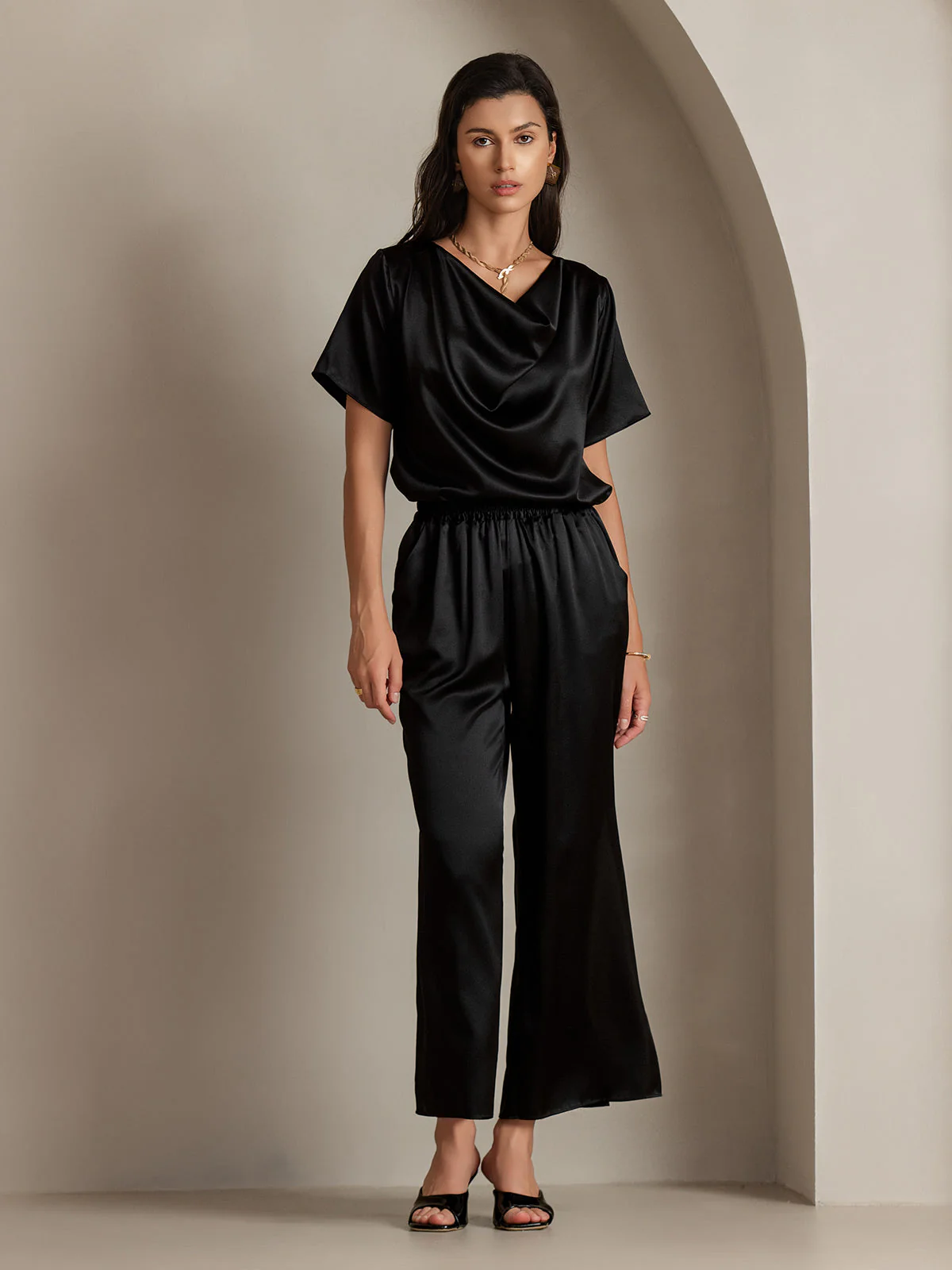19Momme Silke afslappet cowl neck kortærmet t-shirt - Image 12