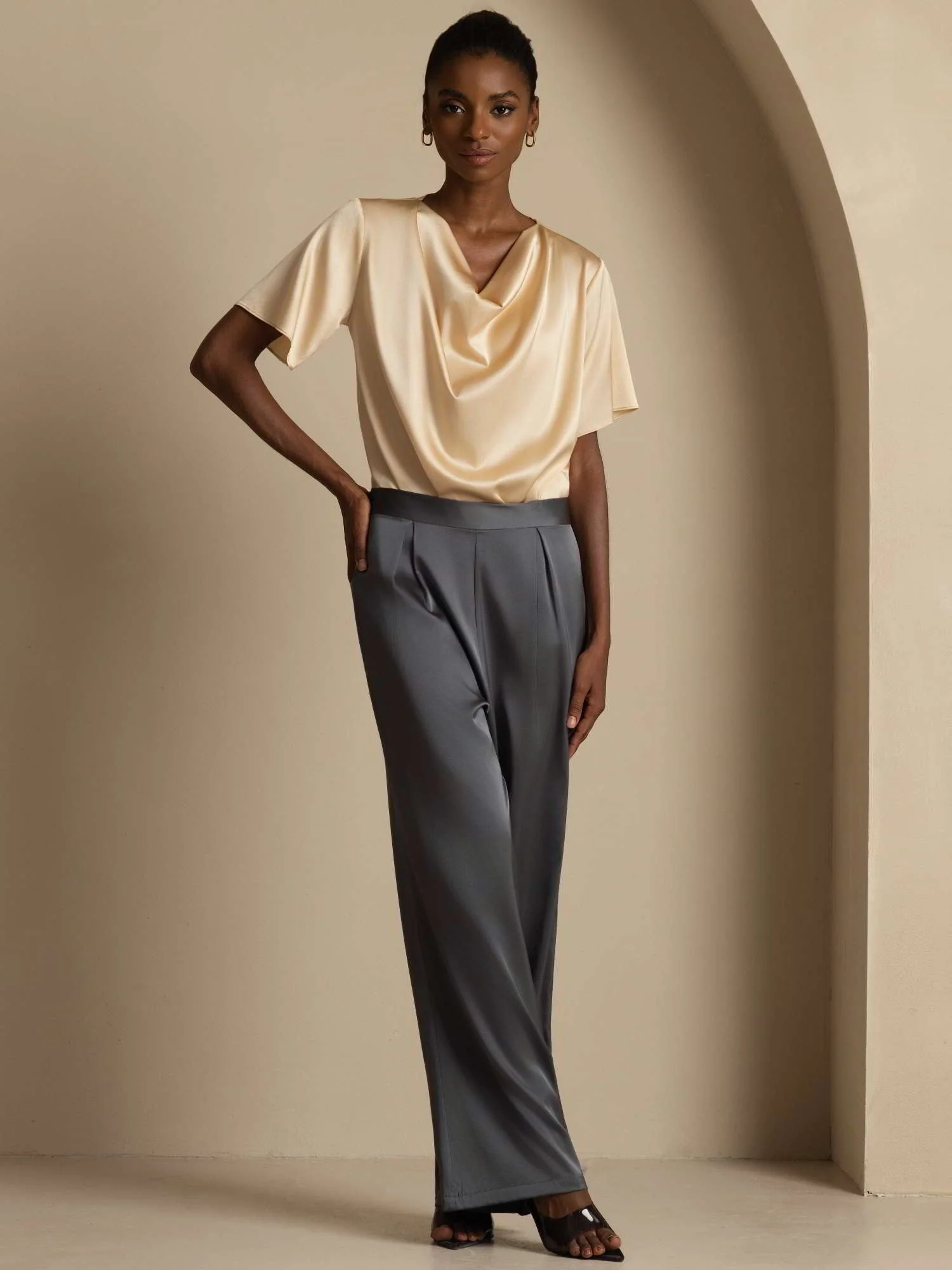 19Momme Silke afslappet cowl neck kortærmet t-shirt - Image 20