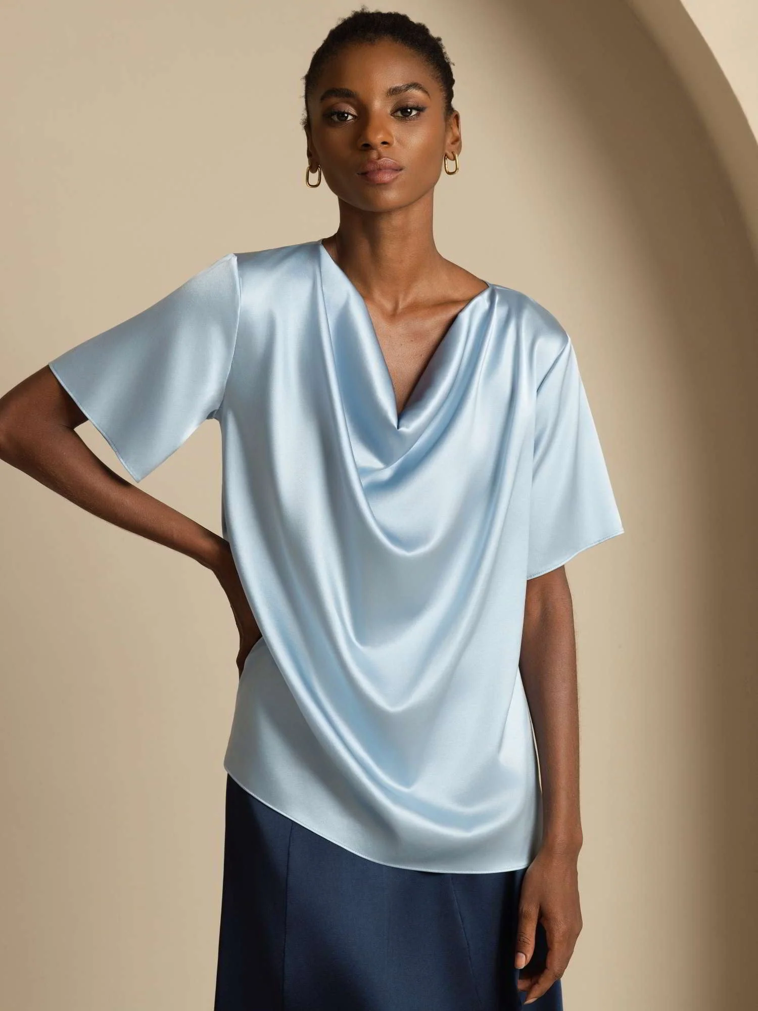 19Momme Silke afslappet cowl neck kortærmet t-shirt - Image 21
