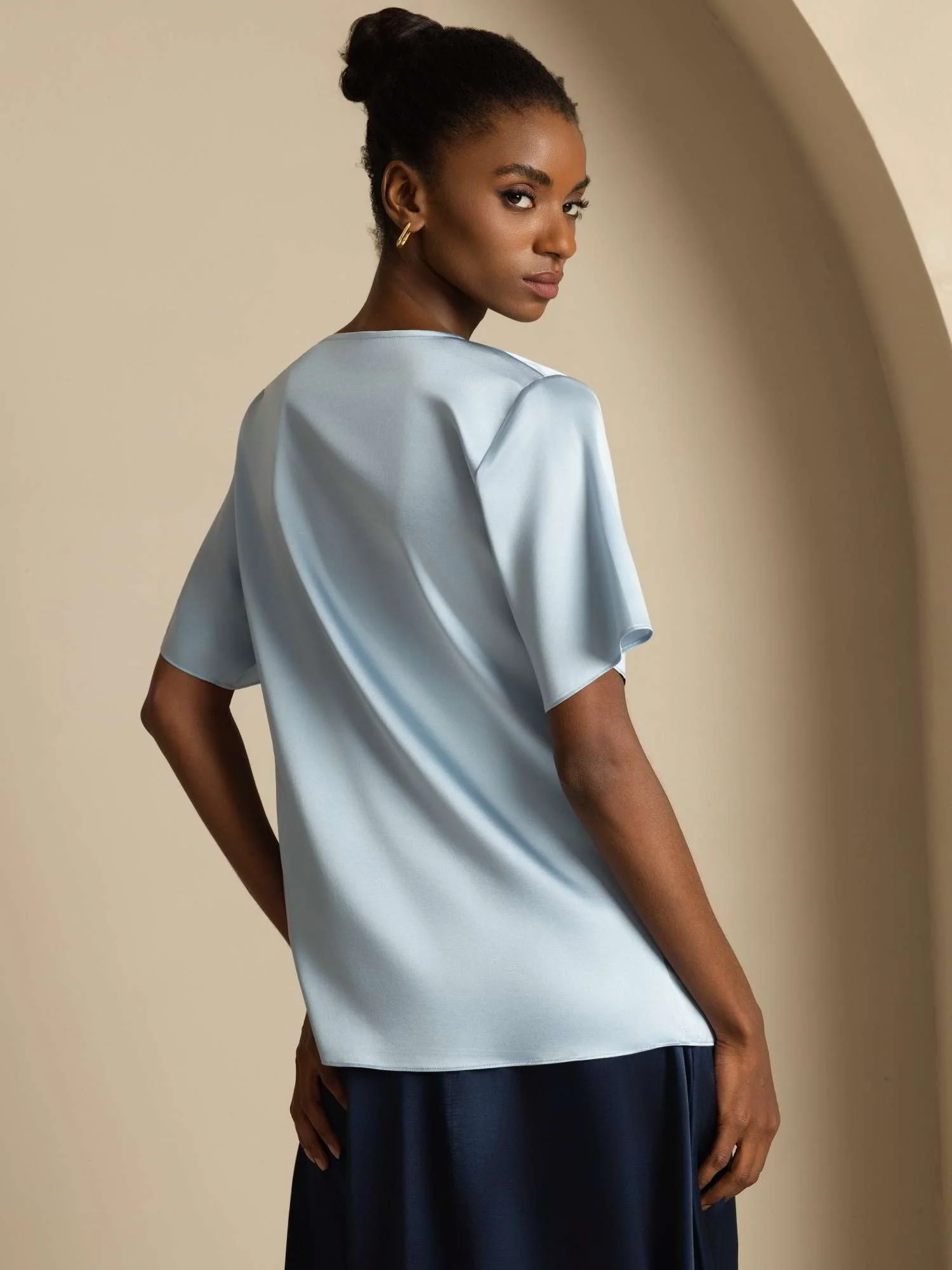 19Momme Silke afslappet cowl neck kortærmet t-shirt - Image 22