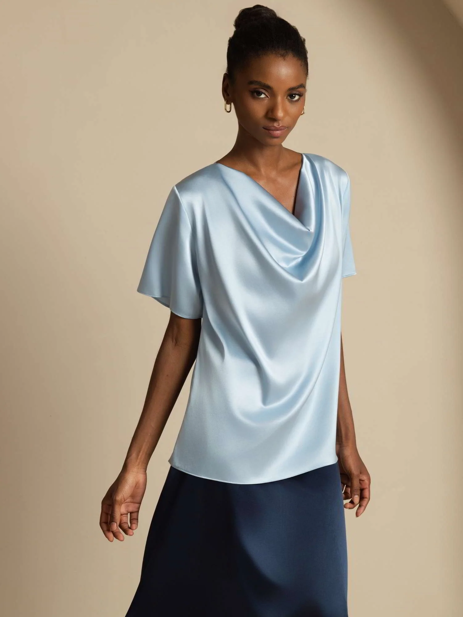19Momme Silke afslappet cowl neck kortærmet t-shirt - Image 25