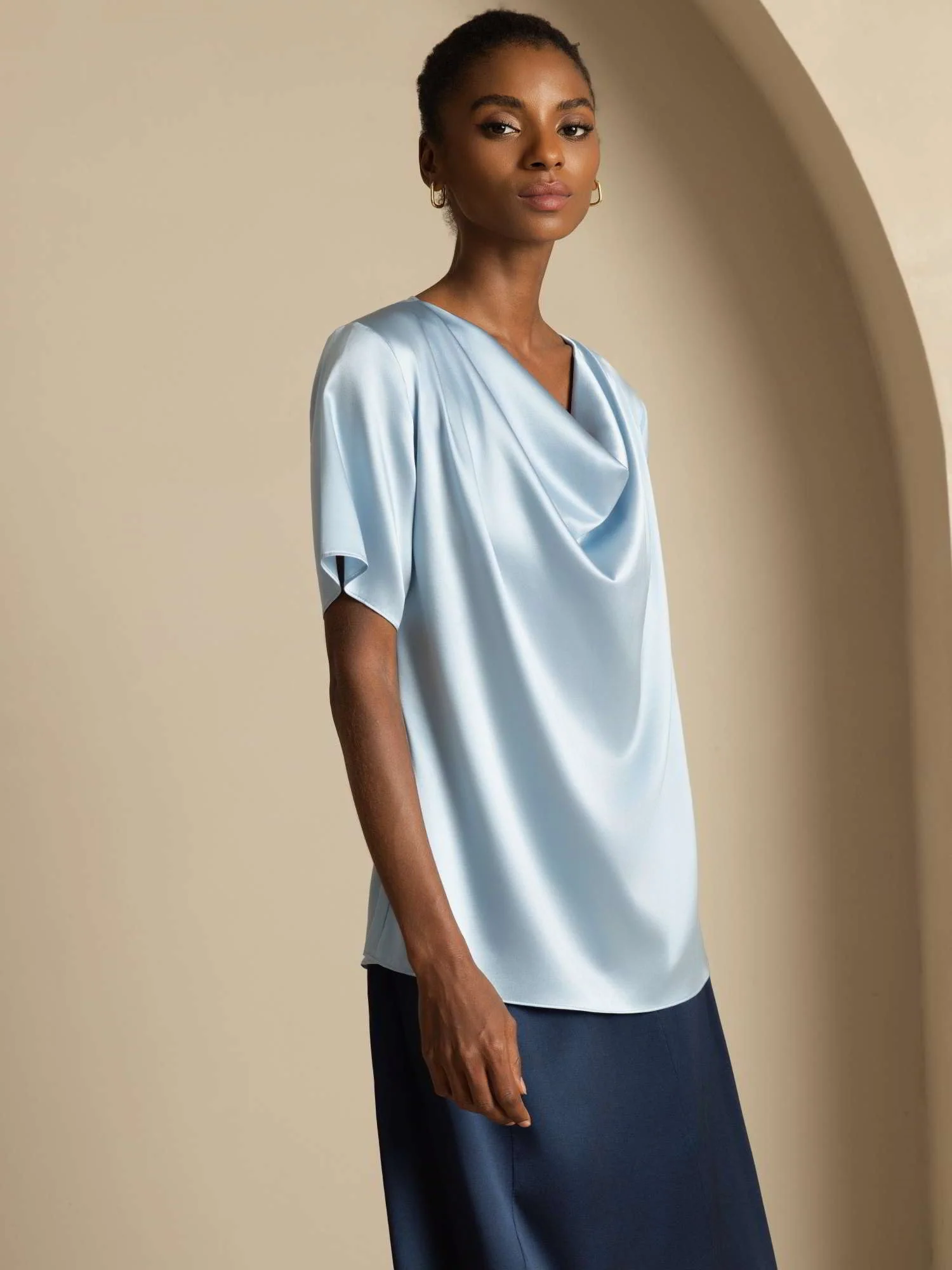 19Momme Silke afslappet cowl neck kortærmet t-shirt - Image 26