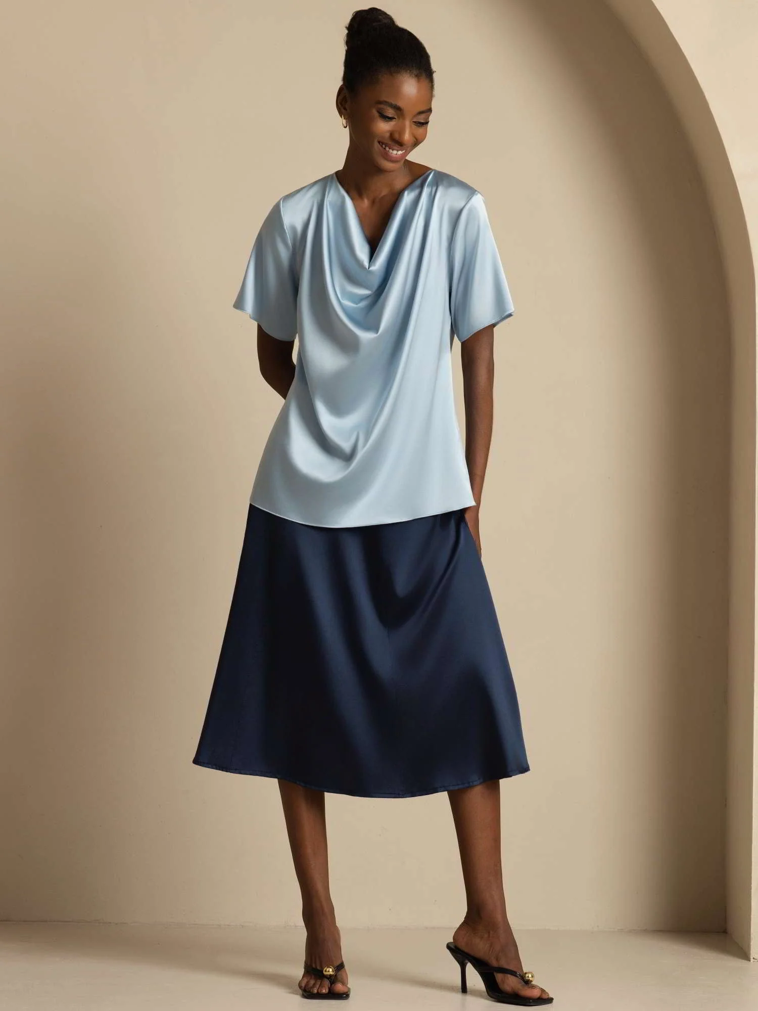 19Momme Silke afslappet cowl neck kortærmet t-shirt - Image 27