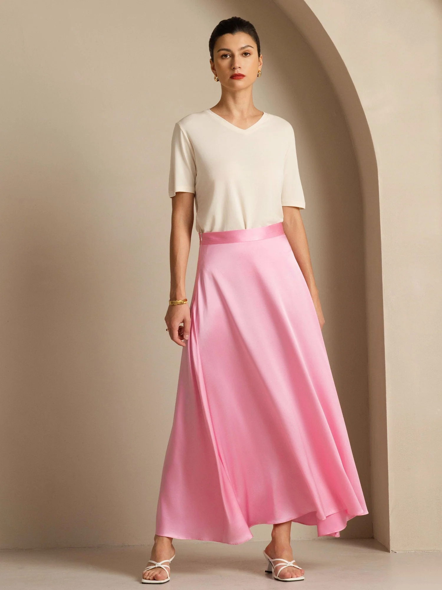 19Momme Silke A-Line Maxi Nederdel Med Foer - Image 34