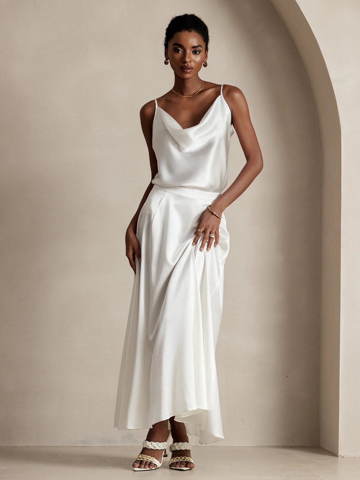 19Momme Silke A-Line Maxi Nederdel Med Foer - Image 4