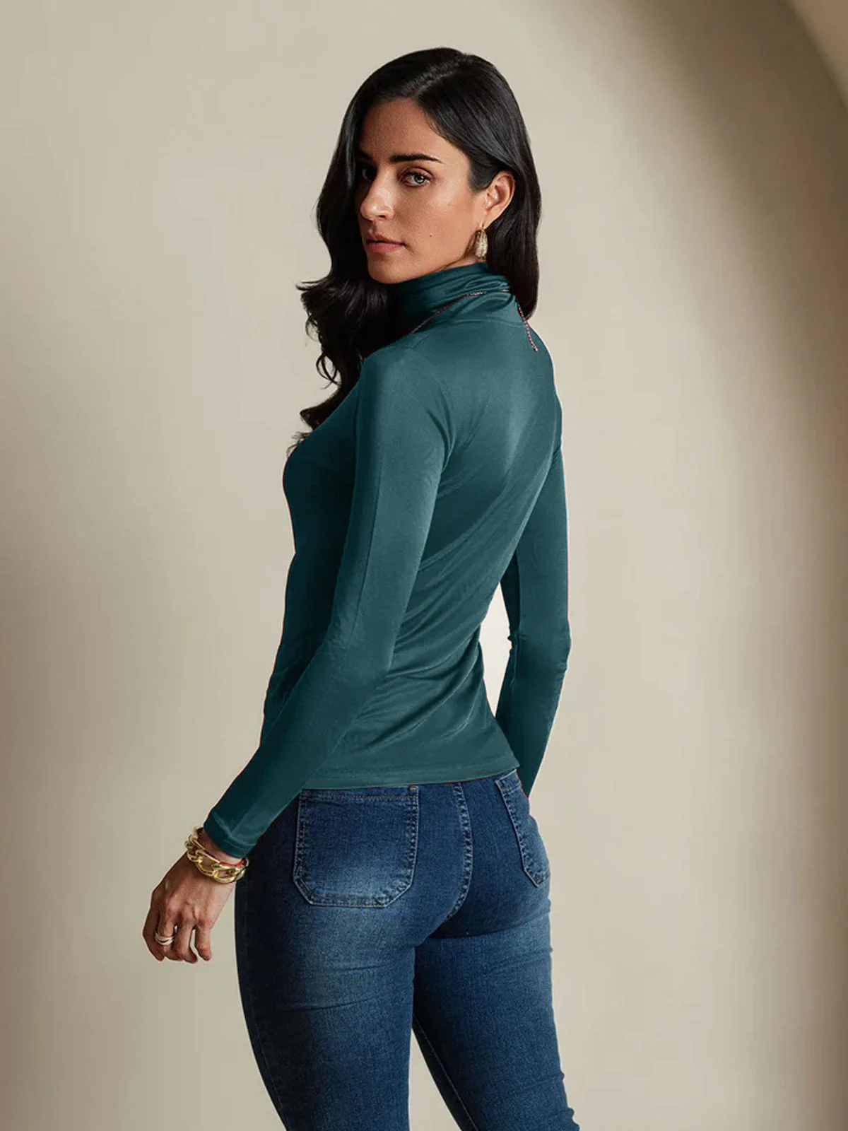 Silkeblanding Høj Hals Langærmet T-shirt - Image 34