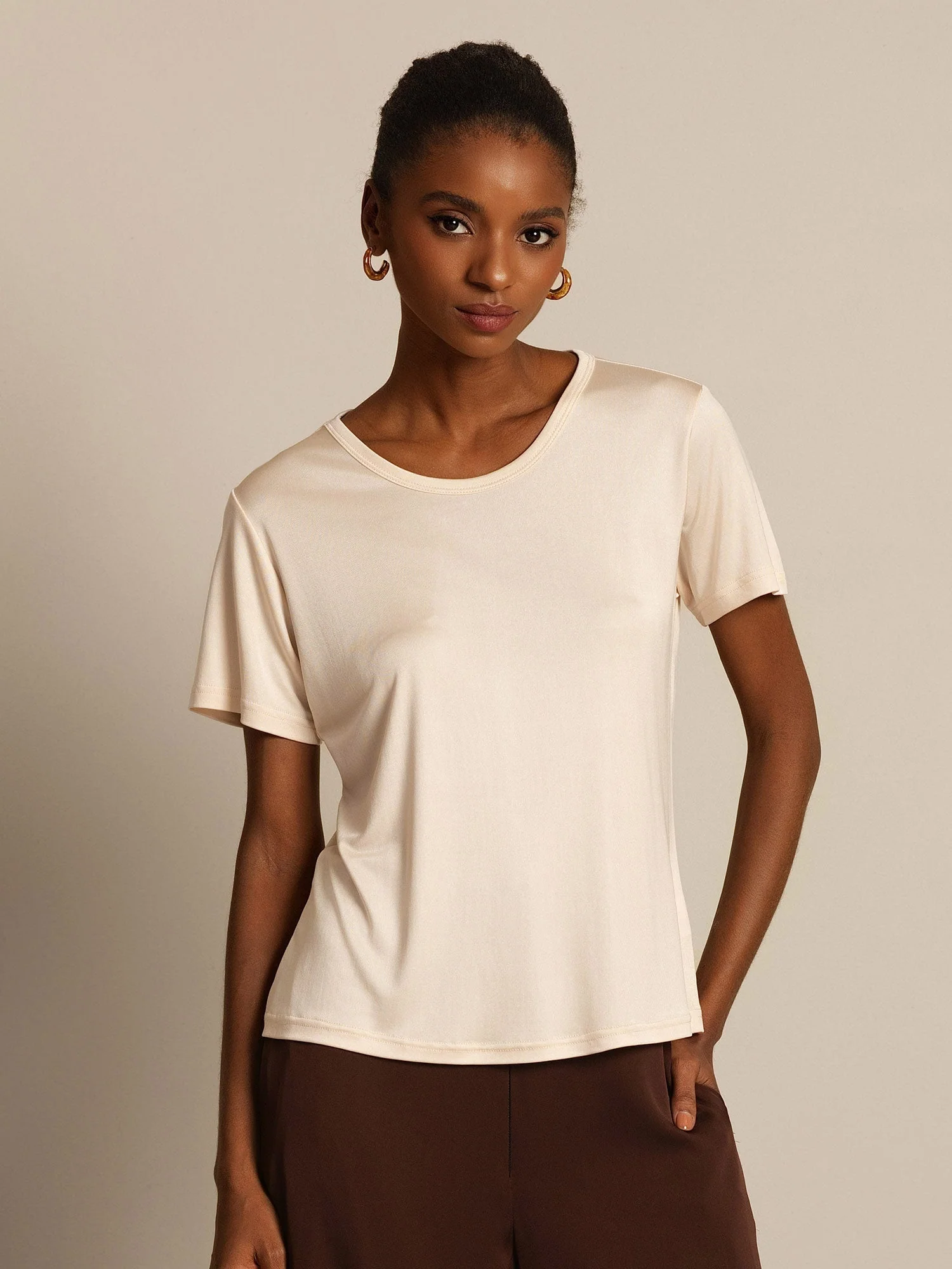 Ren Silke Rundhals Kortærmet Dame T-shirt - Image 34