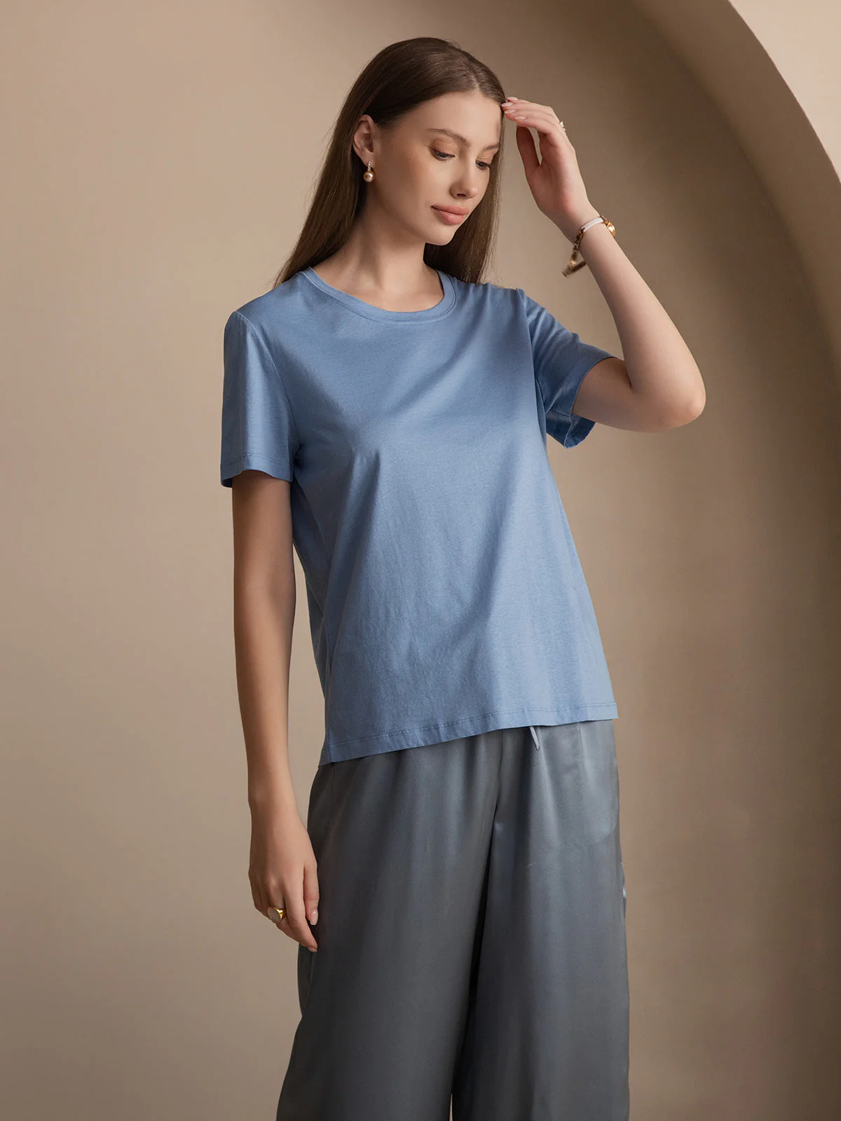 Ren Silke Rundhals Kortærmet Dame T-shirt - Image 41