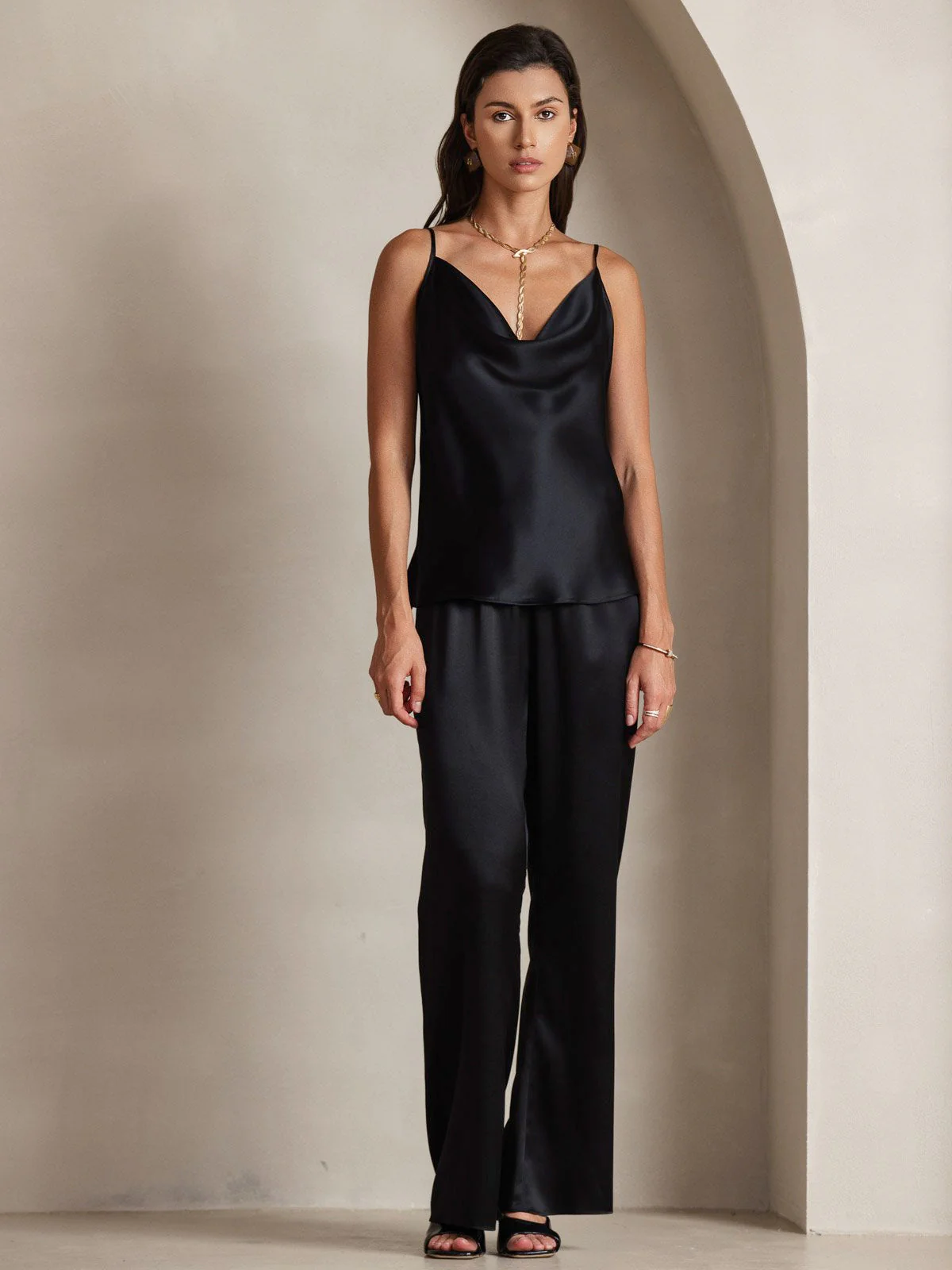 19Momme Silke Vandfaldskrage Spaghettistropper Camisole Top - Image 15