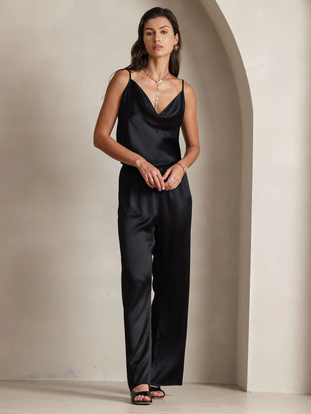 19Momme Silke Vandfaldskrage Spaghettistropper Camisole Top - Image 16