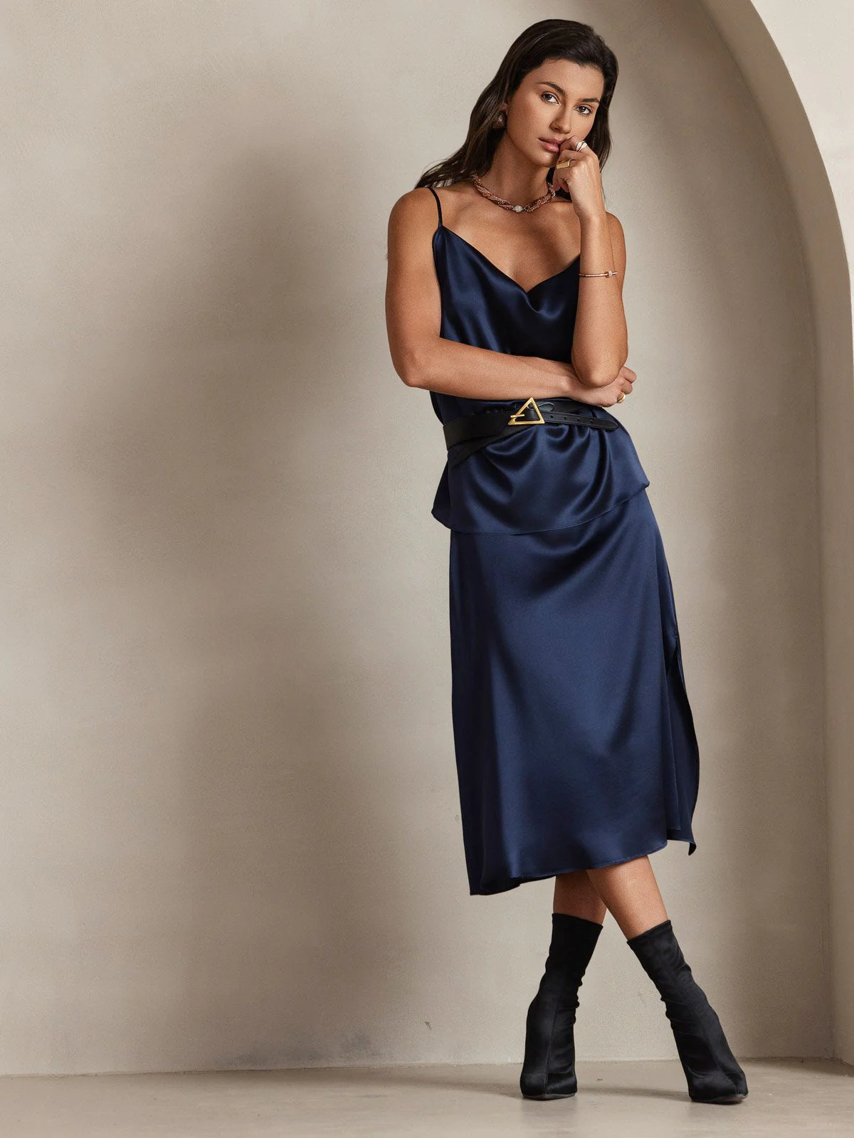 19Momme Silke Vandfaldskrage Spaghettistropper Camisole Top - Image 21