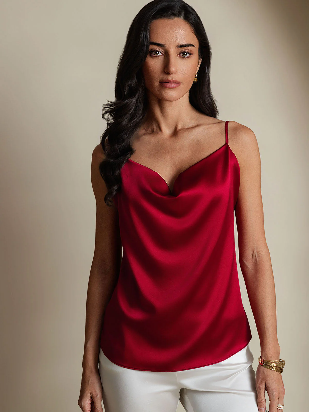 19Momme Silke Vandfaldskrage Spaghettistropper Camisole Top - Image 24