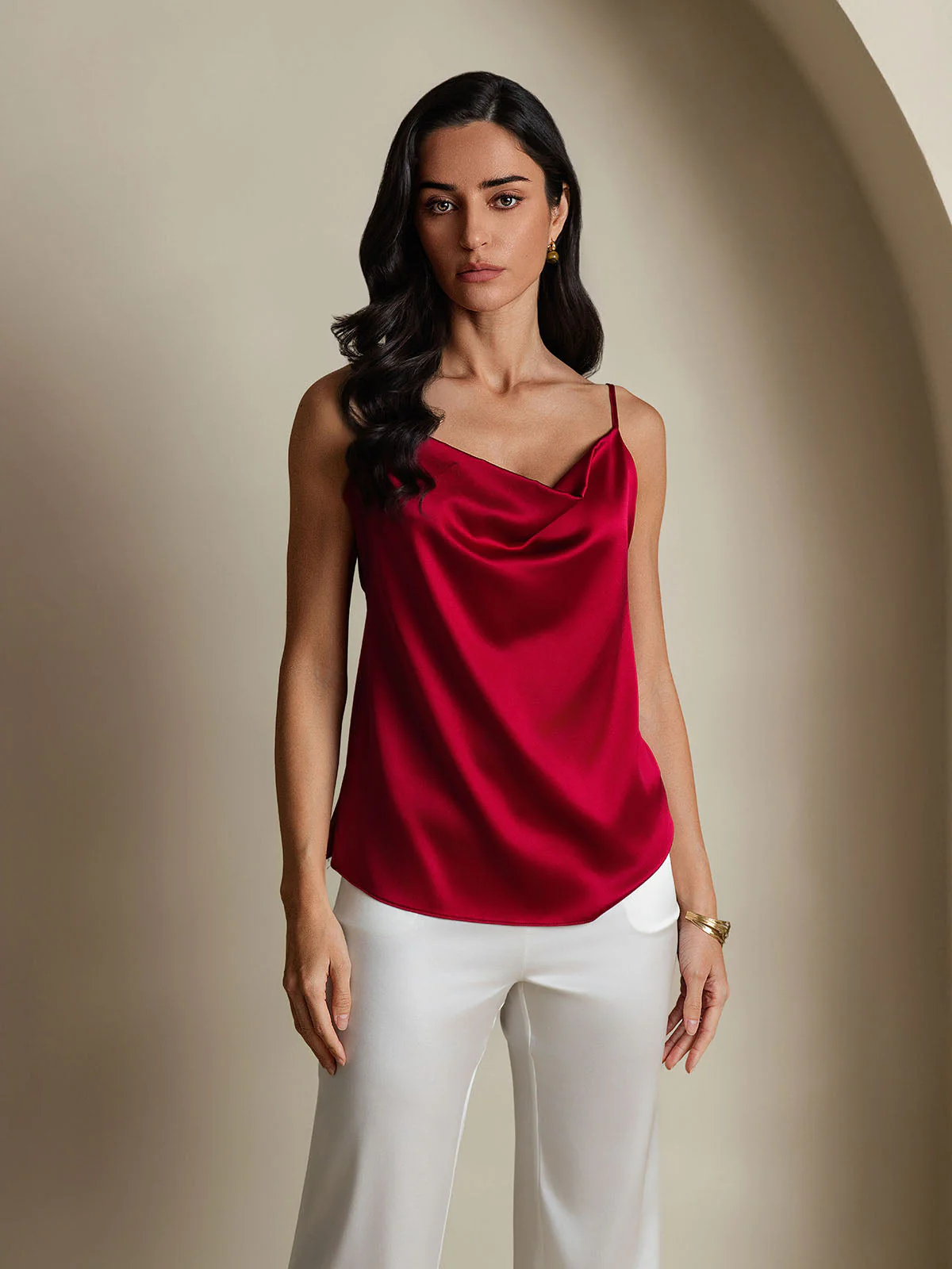 19Momme Silke Vandfaldskrage Spaghettistropper Camisole Top - Image 29