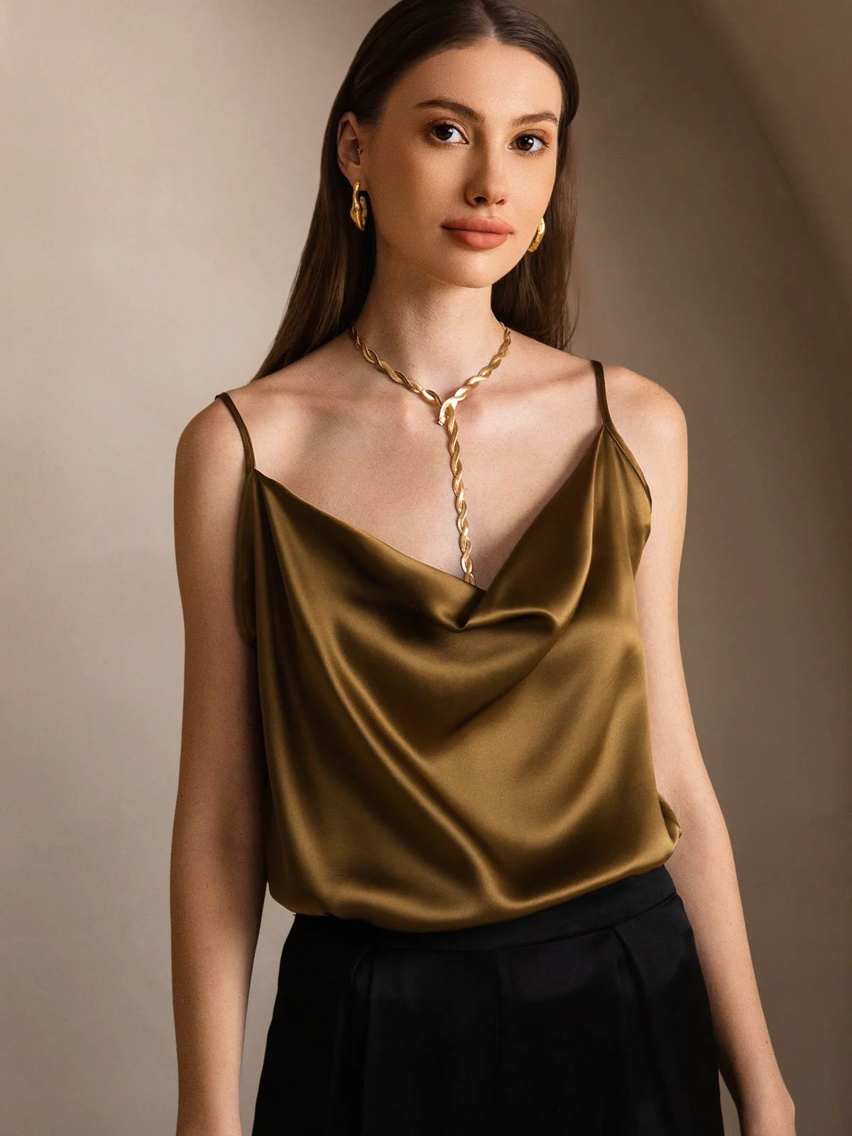 19Momme Silke Vandfaldskrage Spaghettistropper Camisole Top - Image 39