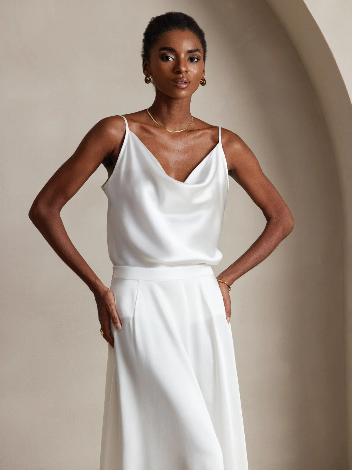 19Momme Silke Vandfaldskrage Spaghettistropper Camisole Top - Image 4
