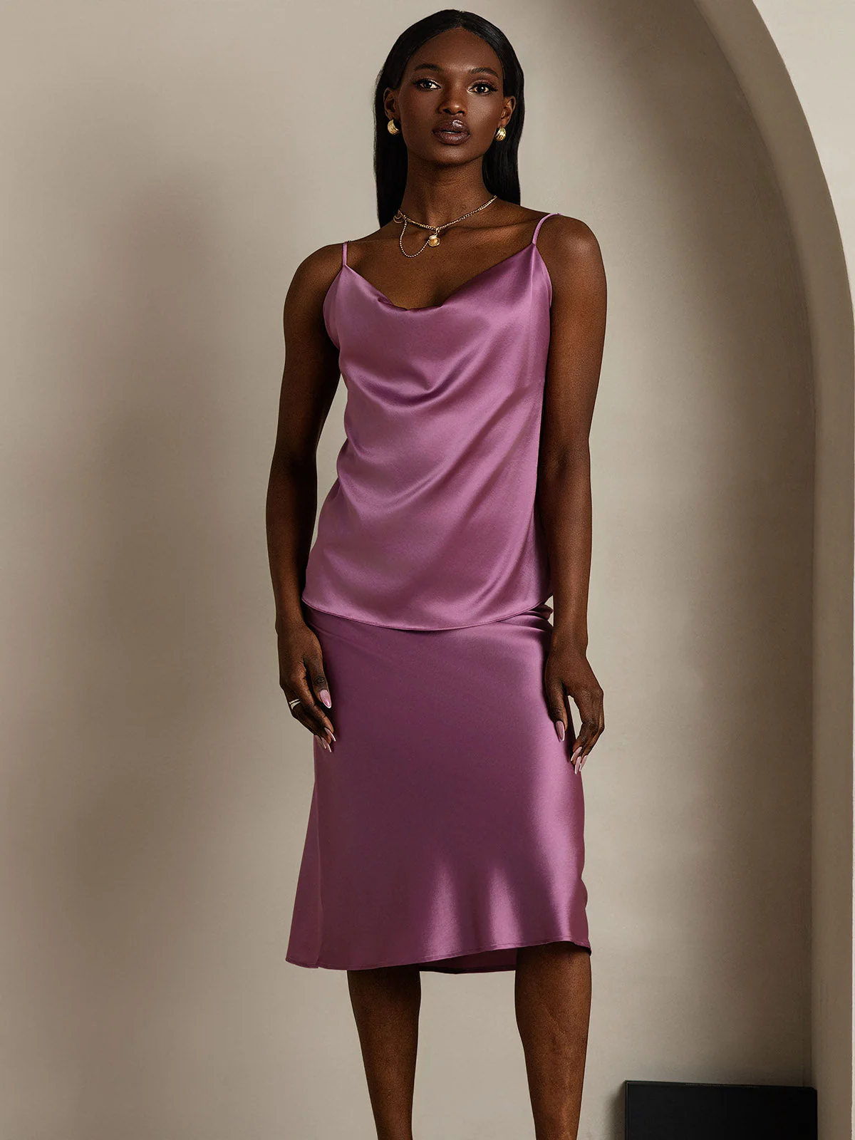19Momme Silke Vandfaldskrage Spaghettistropper Camisole Top - Image 52